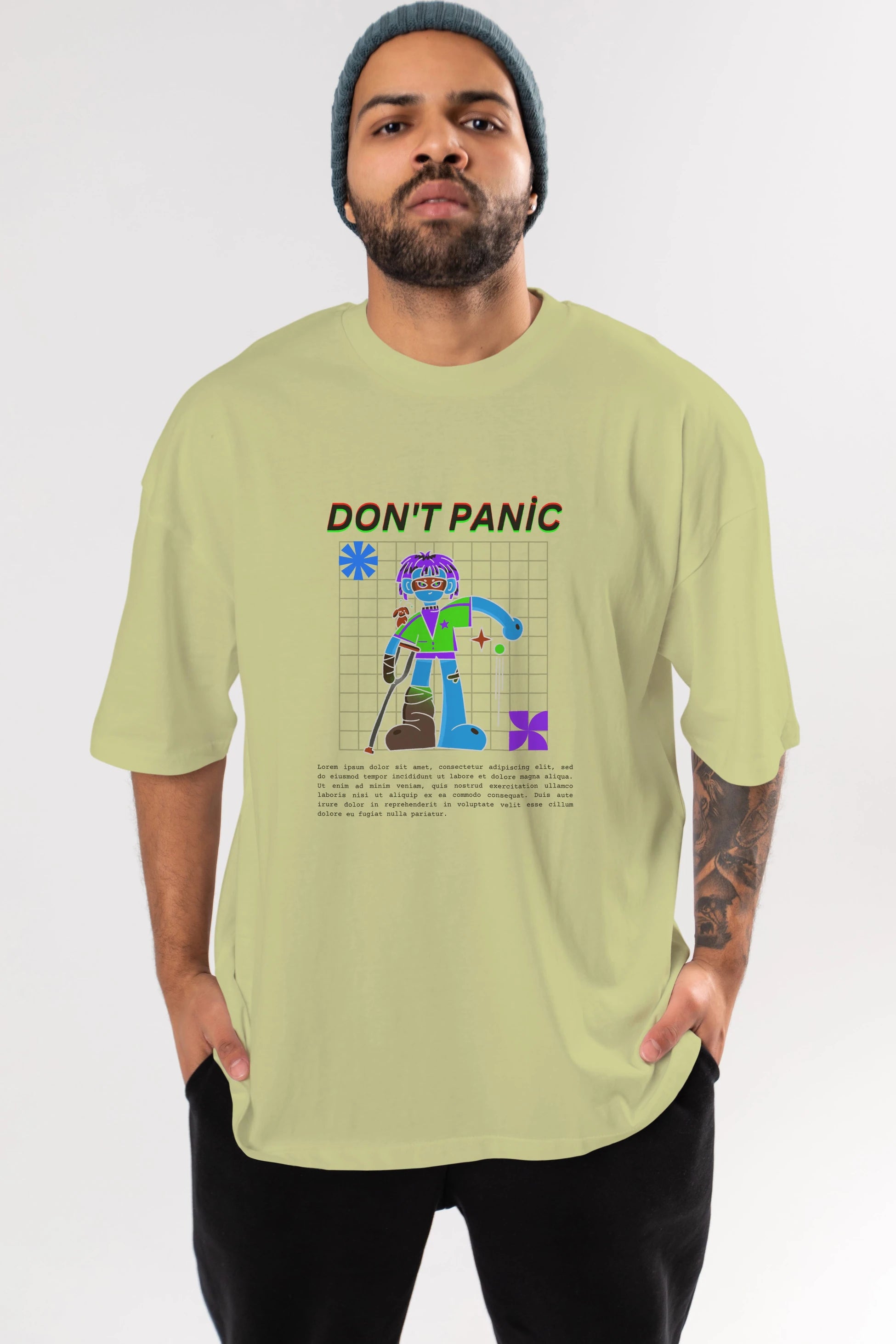 Dont Panic Yazılı Ön Baskılı Oversize t-shirt Erkek Kadın Unisex