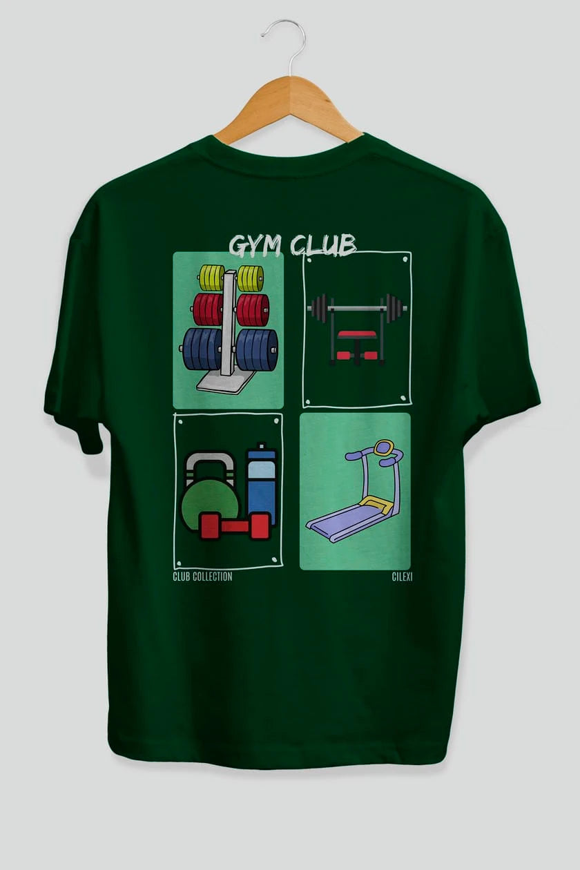 Gym Club Arka Baskılı Oversize t-shirt Erkek Kadın %100 Pamuk Bisiklet Yaka tişort