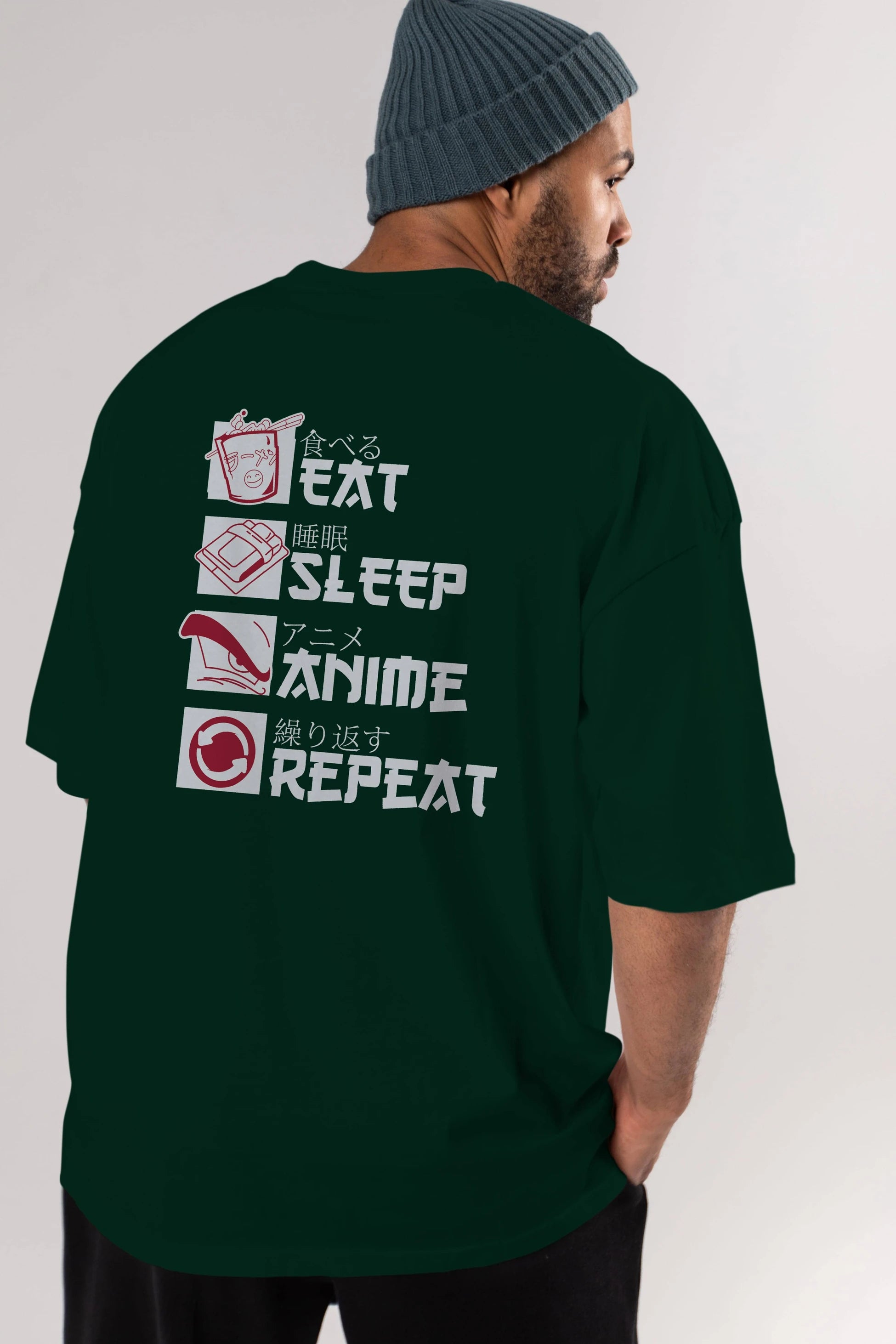 Eat, Sleep, Anime, Repeat Anime Arka Baskılı Oversize t-shirt Erkek Kadın Unisex