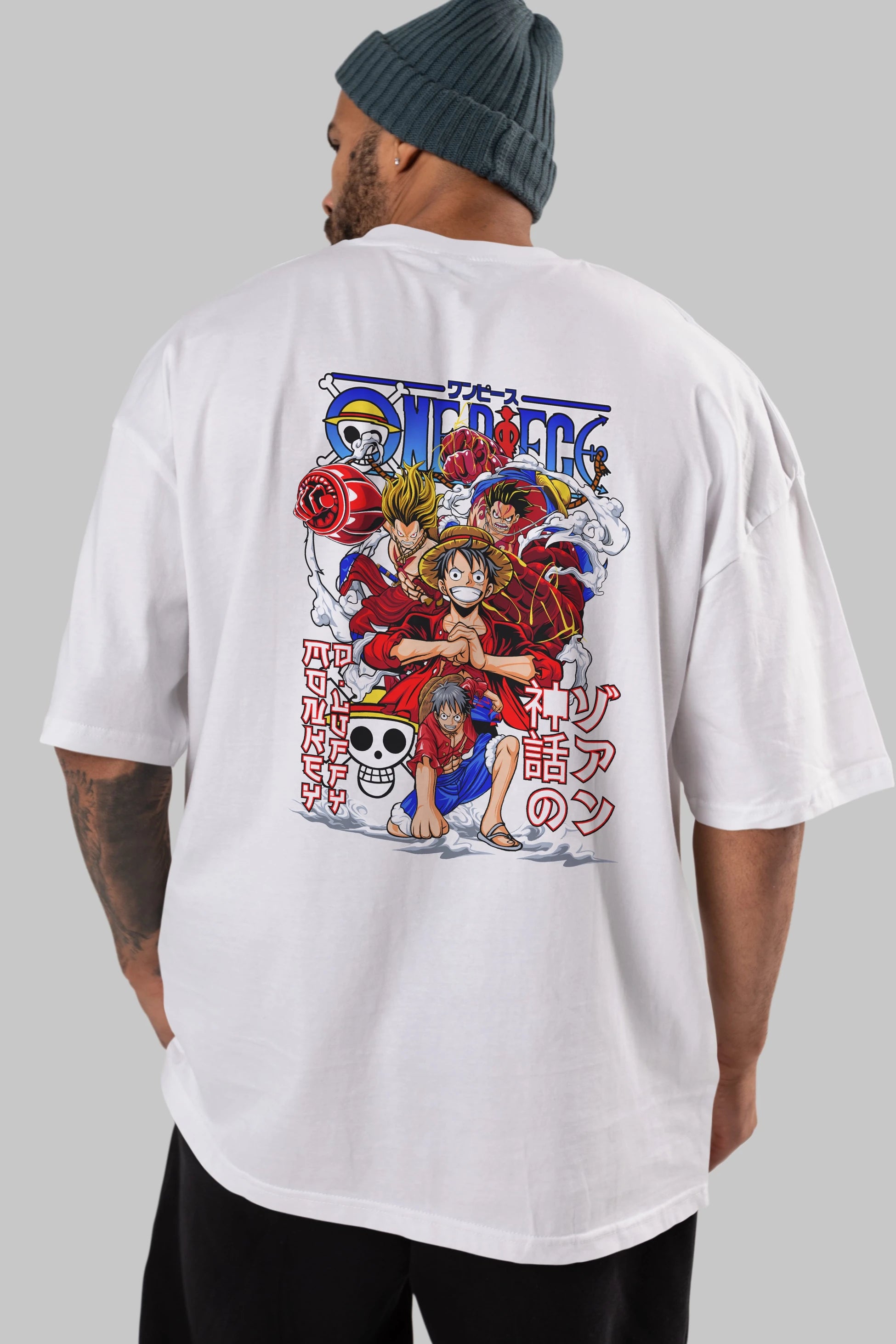 MONKEY D. LUFF-ONE PIECE 2 Anime Arka Baskılı Oversize t-shirt Erkek Kadın Unisex