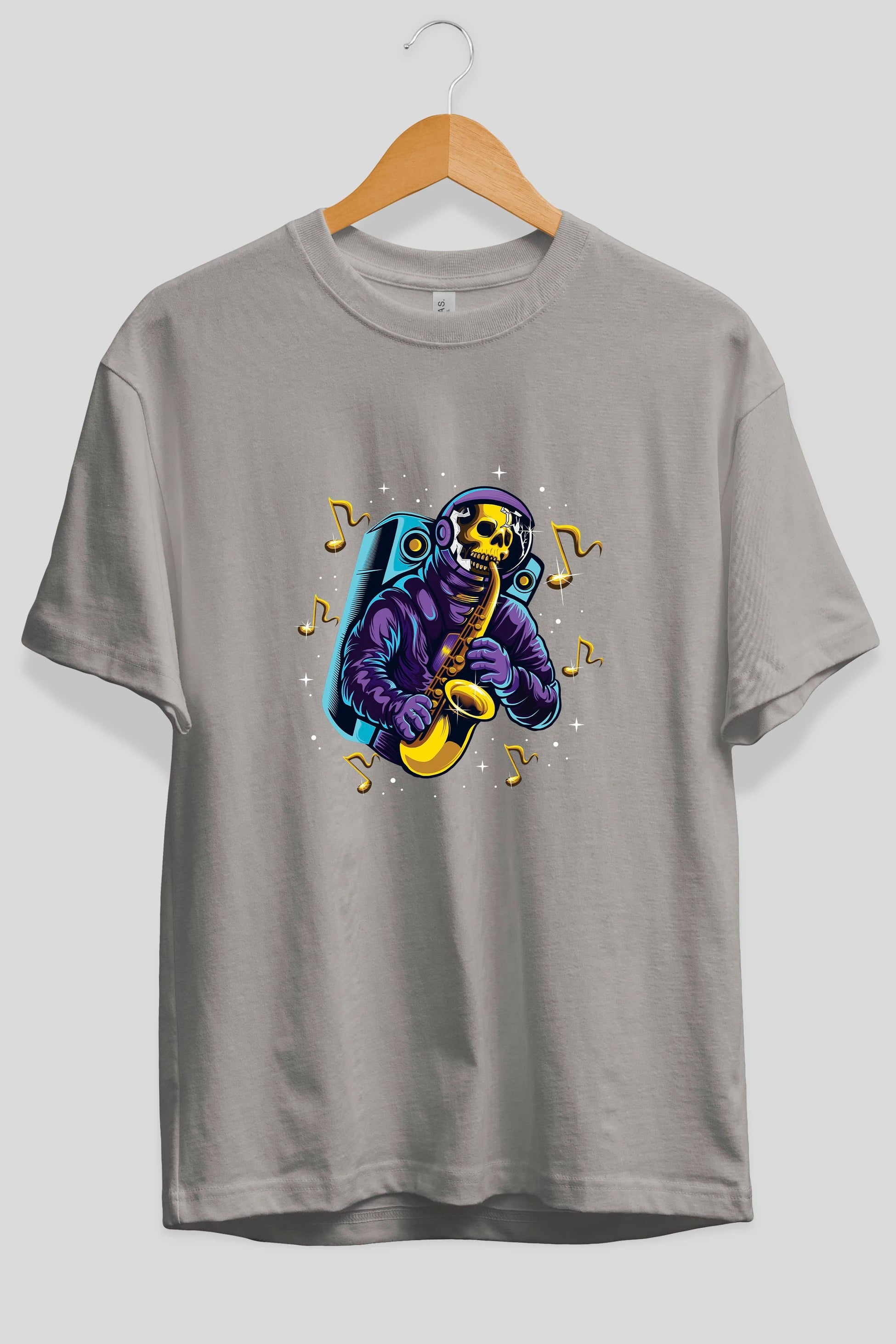 Astroskull Saxophonist Ön Baskılı Oversize t-shirt Erkek Kadın Unisex