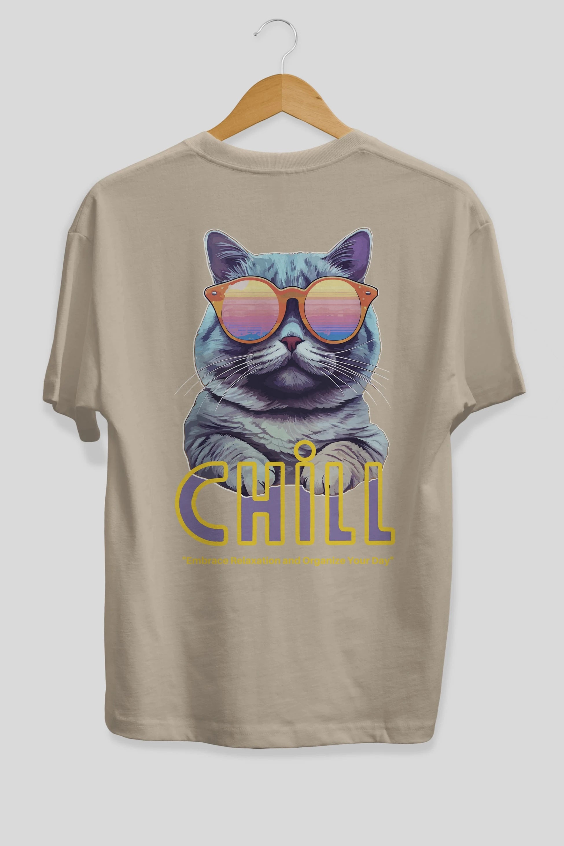 Chill Cat Arka Baskılı Oversize t-shirt Erkek Kadın Unisex