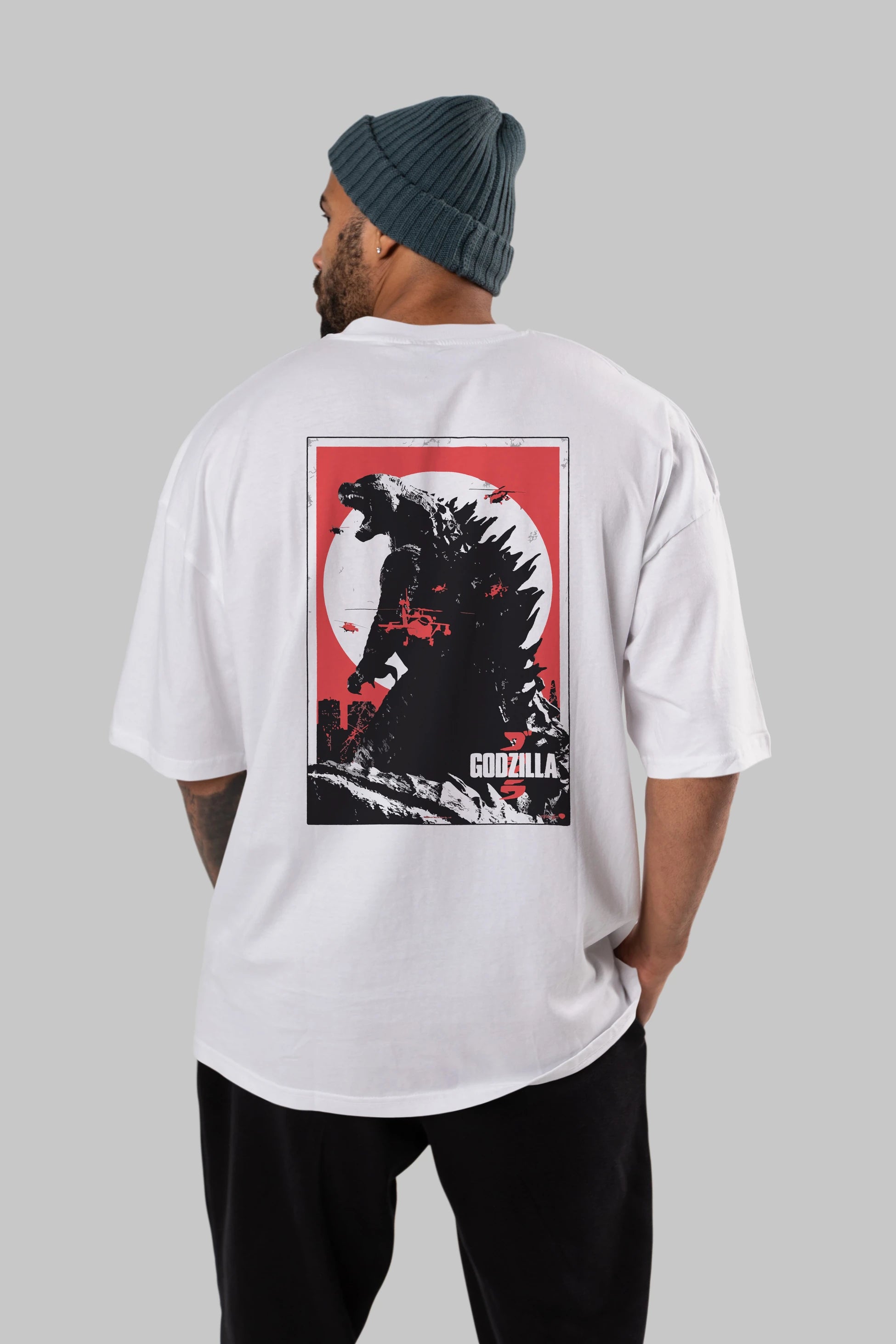 Godzilla (2) Arka Baskılı Oversize t-shirt Erkek Kadın Unisex %100 Pamuk Bisiklet Yaka tişort