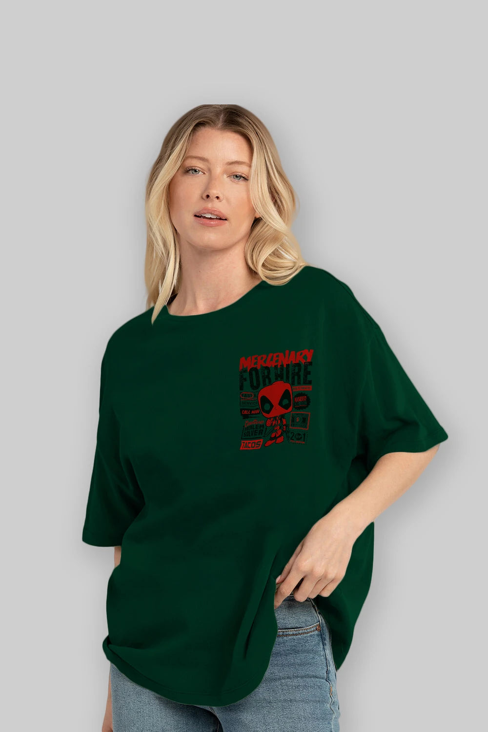 Deadpool (18) Ön Sol Baskılı Oversize t-shirt Erkek Kadın Unisex %100 Pamuk Bisiklet Yaka tişort