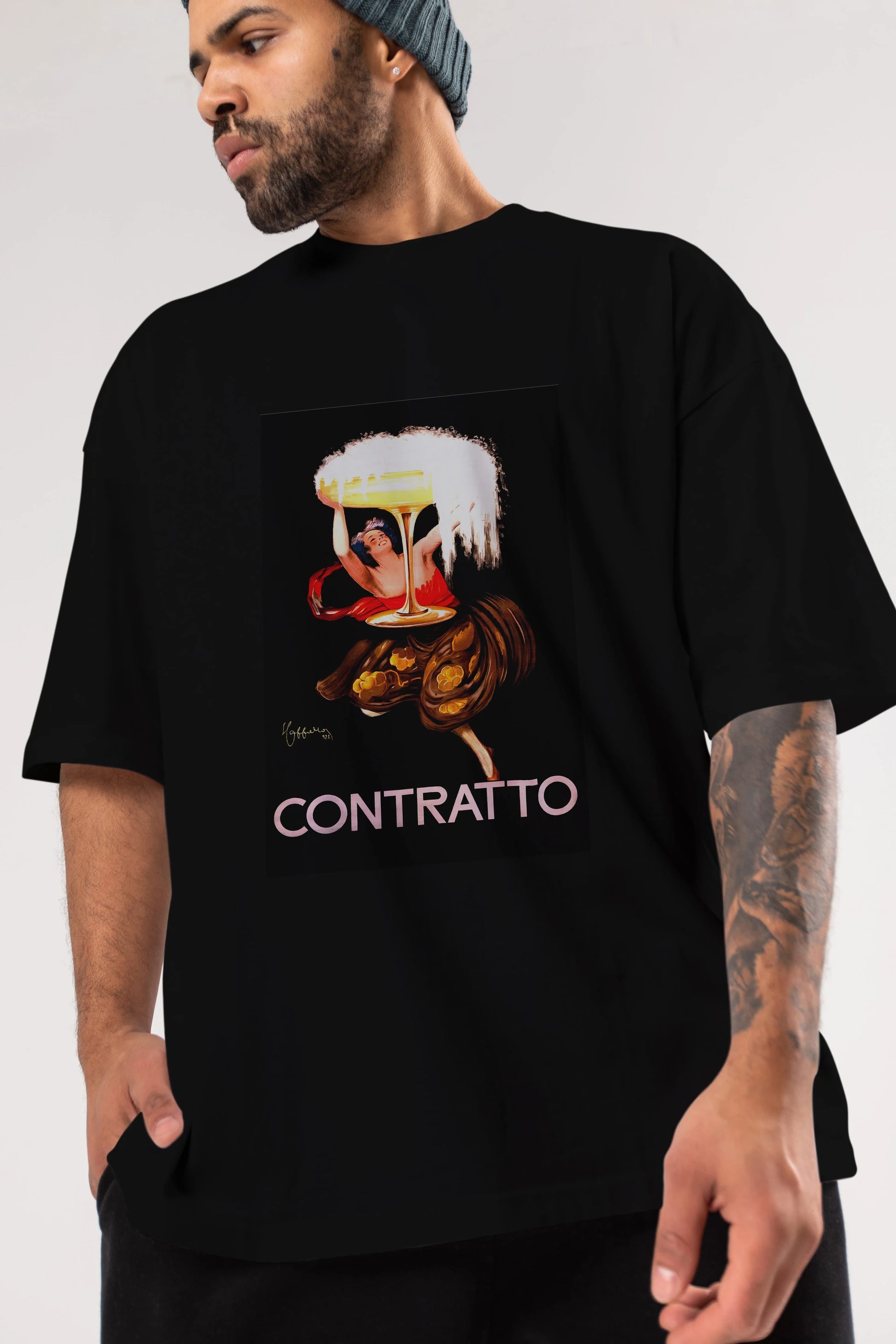 Contratto Ön Baskılı Oversize t-shirt Erkek Kadın Unisex %100 Pamuk Bisiklet Yaka tişort