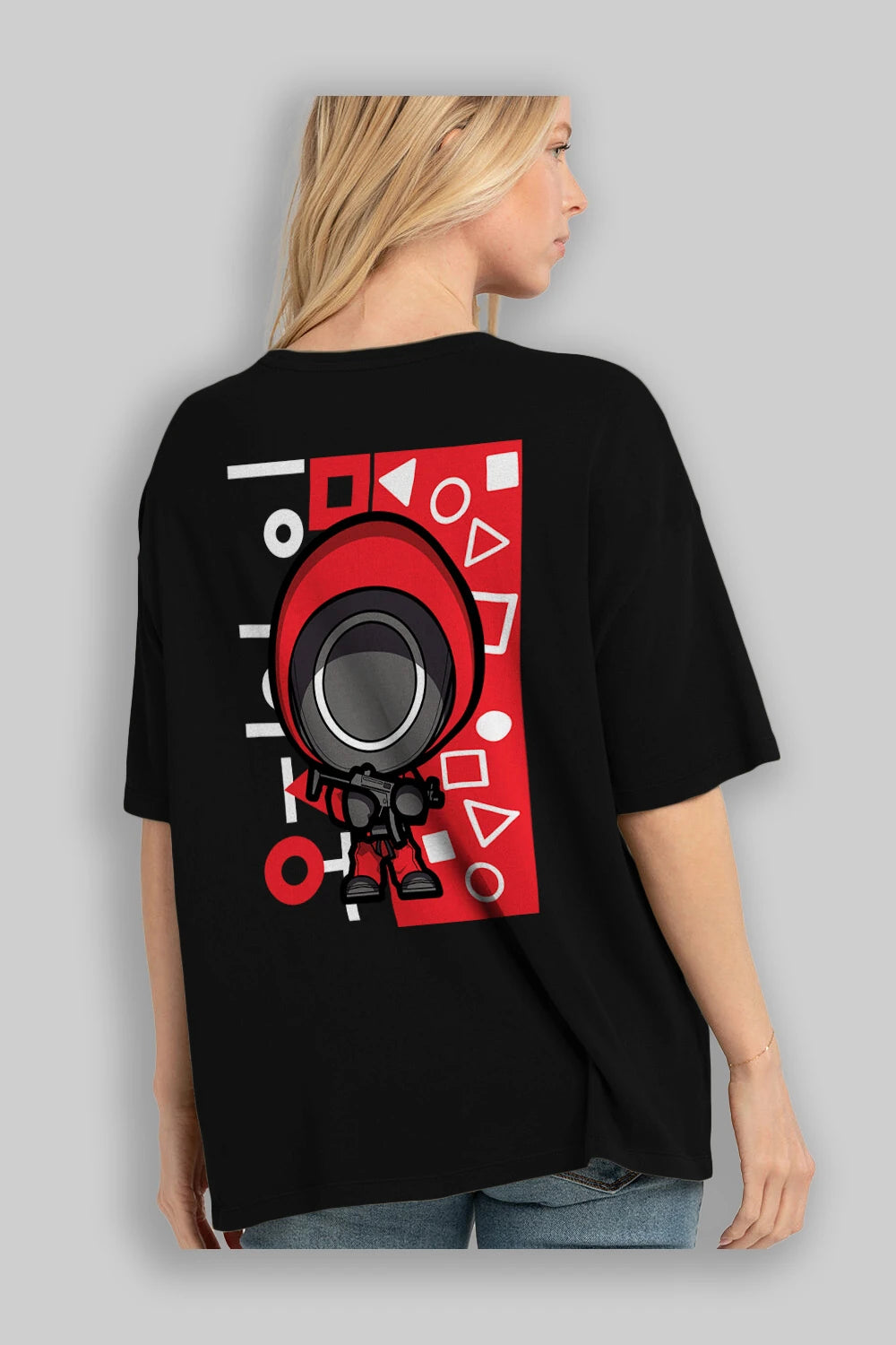Squid Game (4) Arka Baskılı Oversize t-shirt Erkek Kadın Unisex %100 Pamuk Bisiklet Yaka tişort