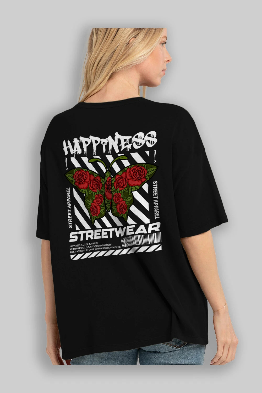 Happiness Streetwear Arka Baskılı Oversize t-shirt Erkek Kadın Unisex