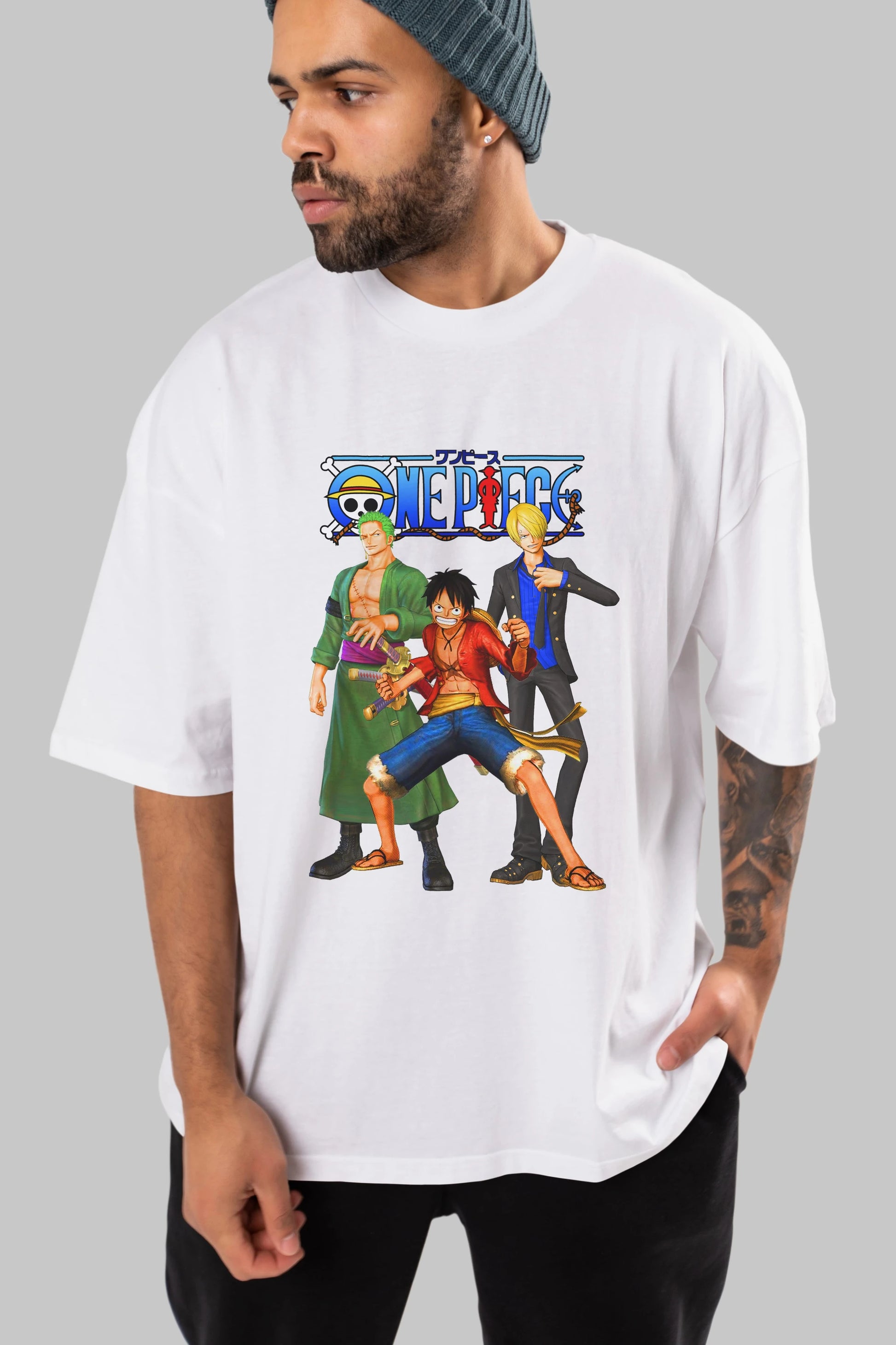 Luffy Sanji Zoro Anime Ön Baskılı Oversize t-shirt Erkek Kadın Unisex