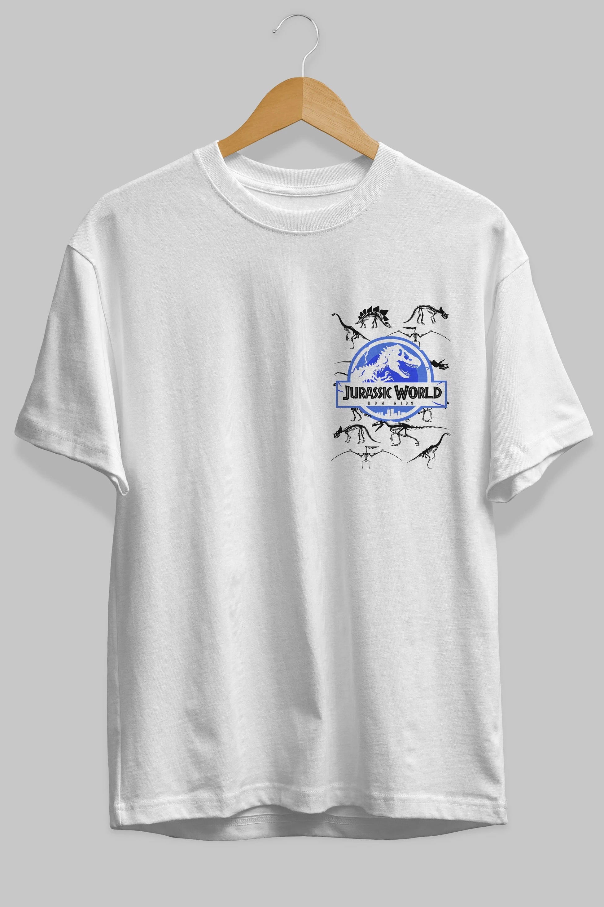 Jurassic Park (5) Ön Sol Baskılı Oversize t-shirt Erkek Kadın Unisex %100 Pamuk Bisiklet Yaka tişort
