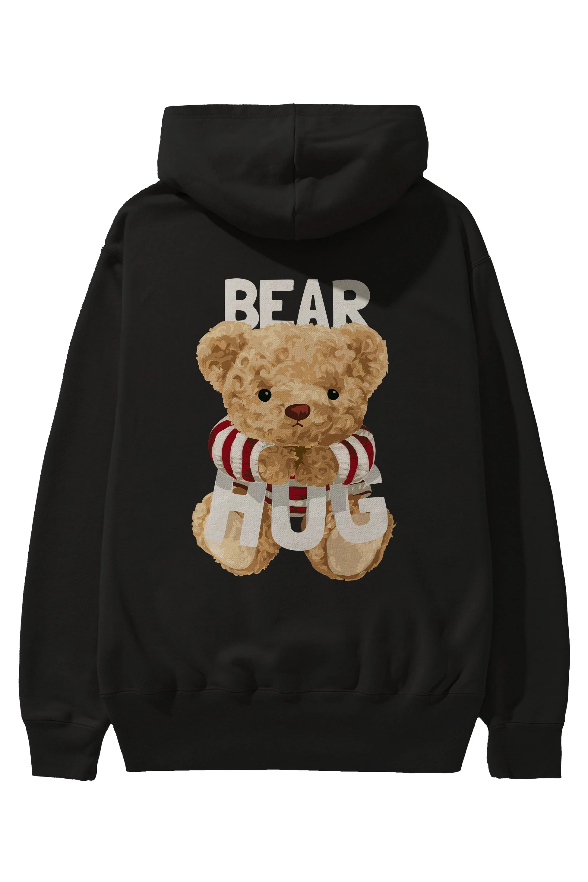 Teddy Bear Hug Arka Baskılı Hoodie Oversize Kapüşonlu Sweatshirt Erkek Kadın Unisex