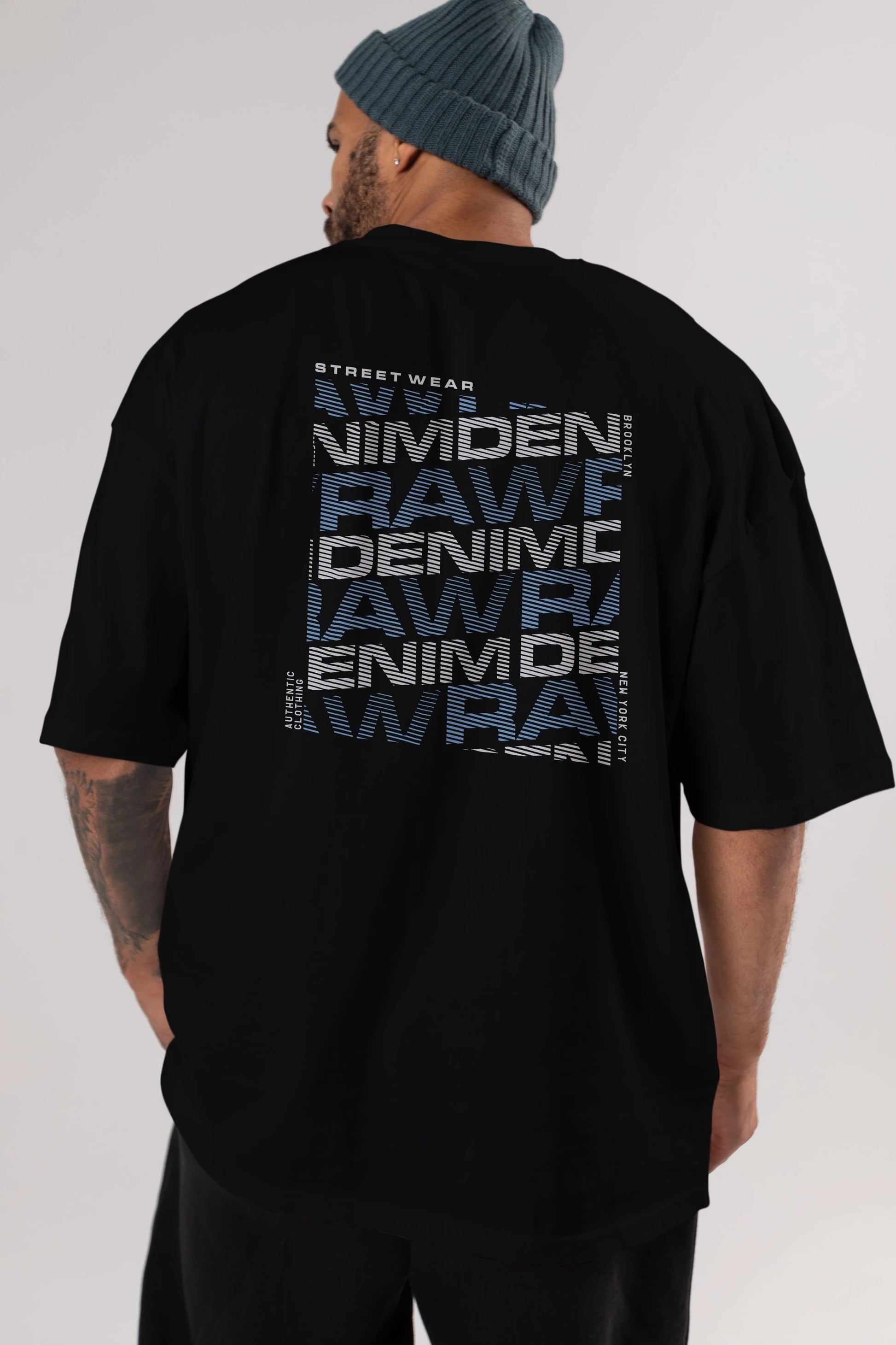 Raw Denim Arka Baskılı Oversize t-shirt Erkek Kadın Unisex