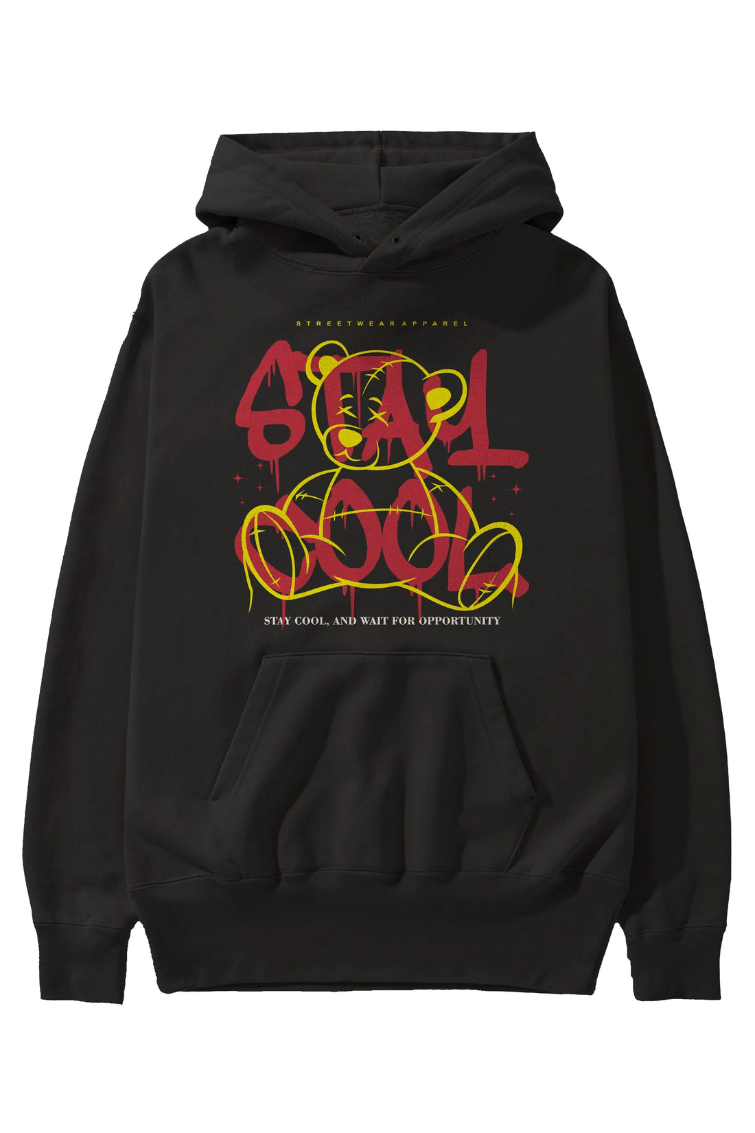 Teddy Bear Stay Cool 2 Ön Baskılı Hoodie Oversize Kapüşonlu Sweatshirt Erkek Kadın Unisex