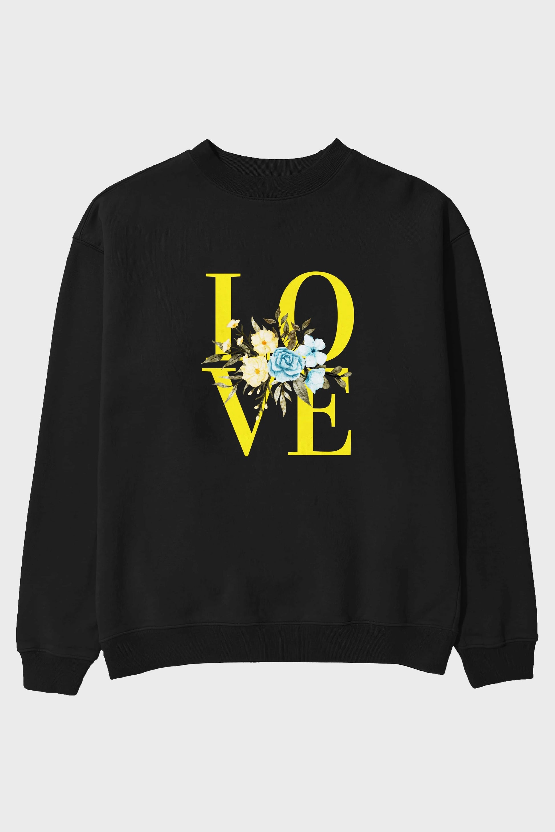Love Flower Ön Baskılı Oversize Sweatshirt Erkek Kadın Unisex