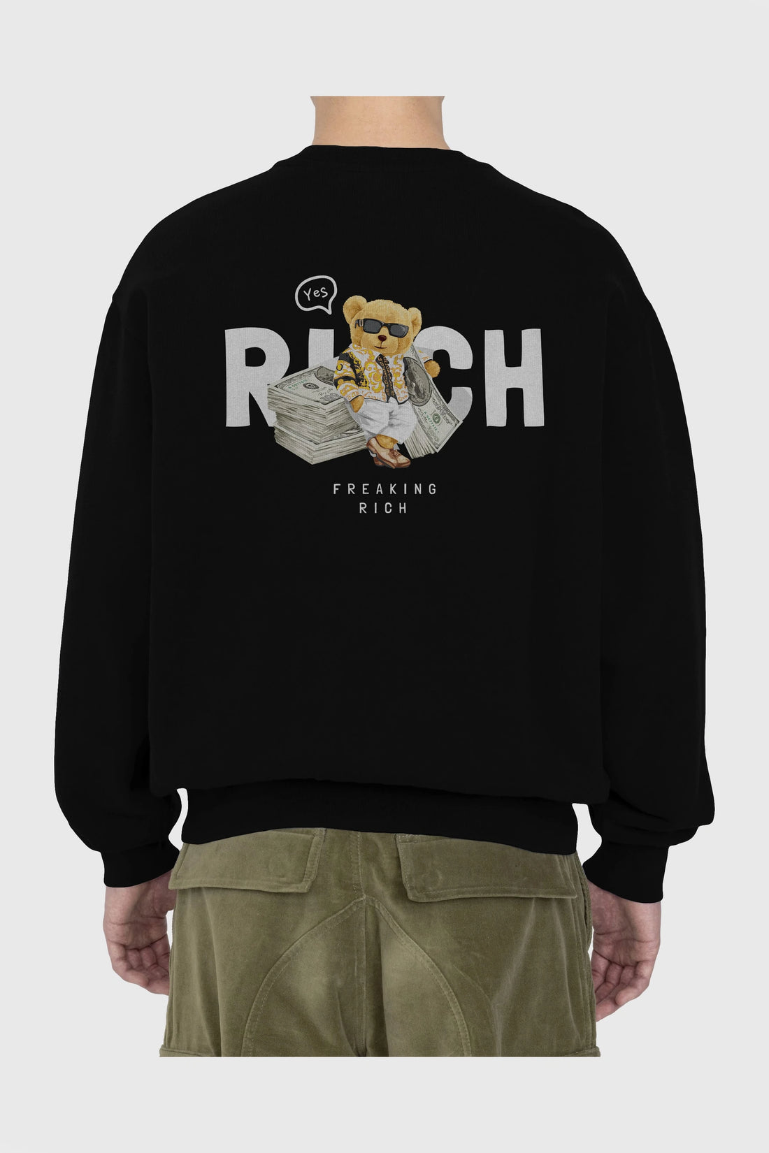 Teddy Bear Freakıng Rich Arka Baskılı Oversize Sweatshirt Erkek Kadın Unisex