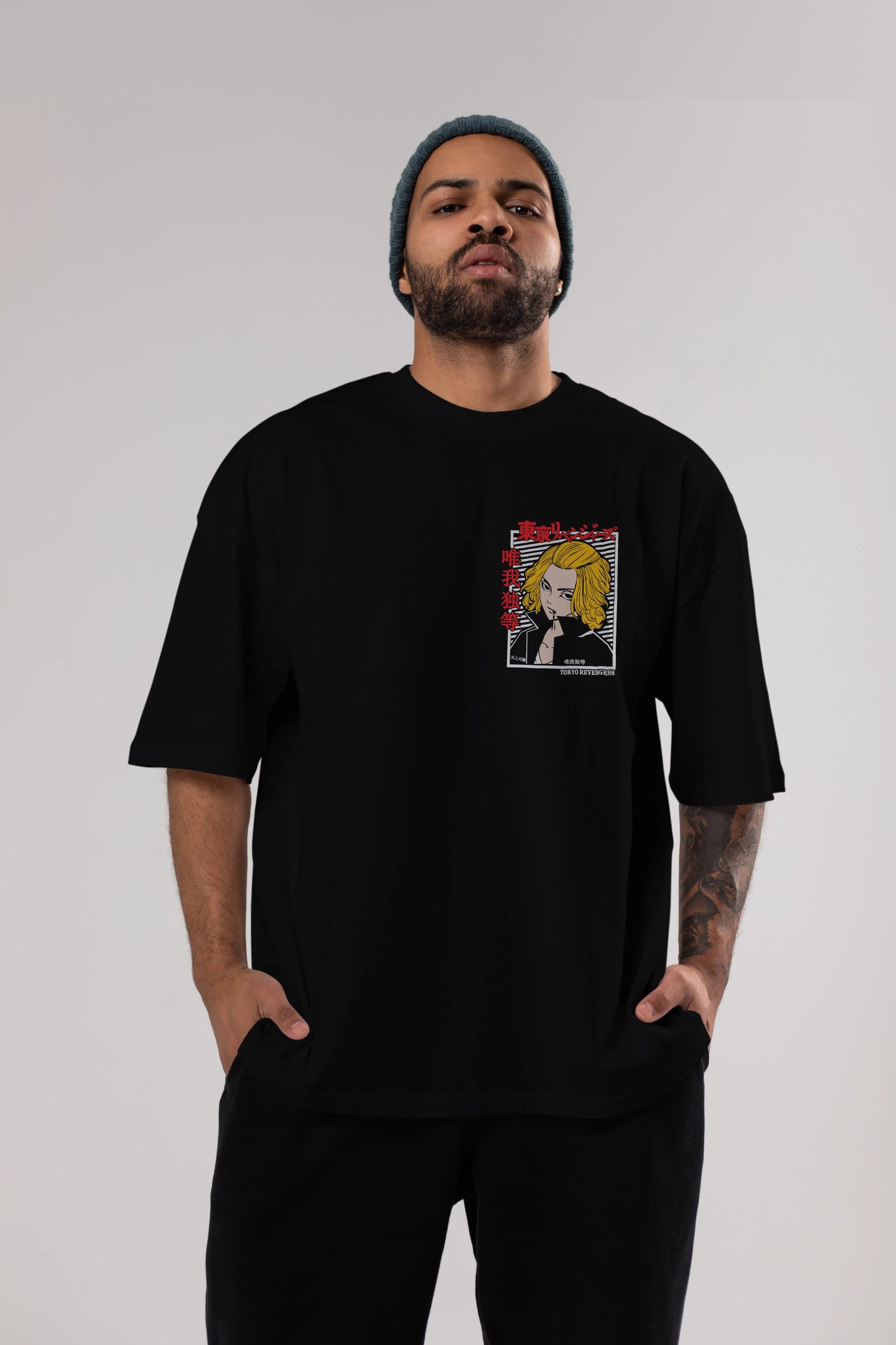TokyoRev. M Ön Sol Baskılı Oversize t-shirt Erkek Kadın Unisex %100 Pamuk Bisiklet Yaka tişort
