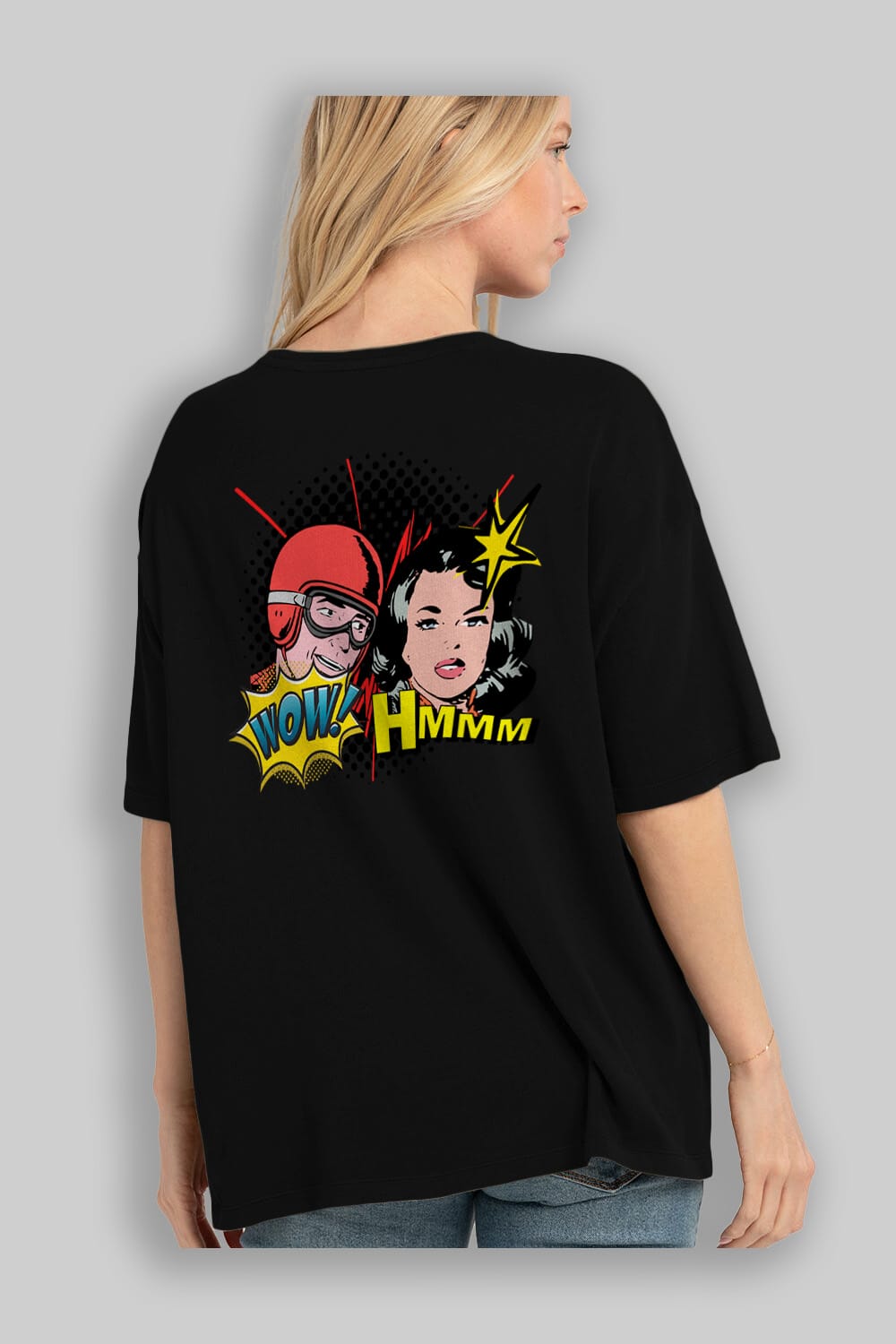 Comic Wow Yazılı Arka Baskılı Oversize t-shirt Erkek Kadın Unisex