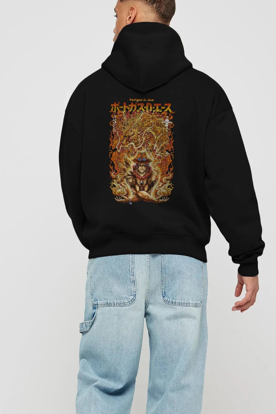 PORTGAS D. ACE Anime Arka Baskılı Hoodie Oversize Kapüşonlu Sweatshirt Erkek Kadın Unisex