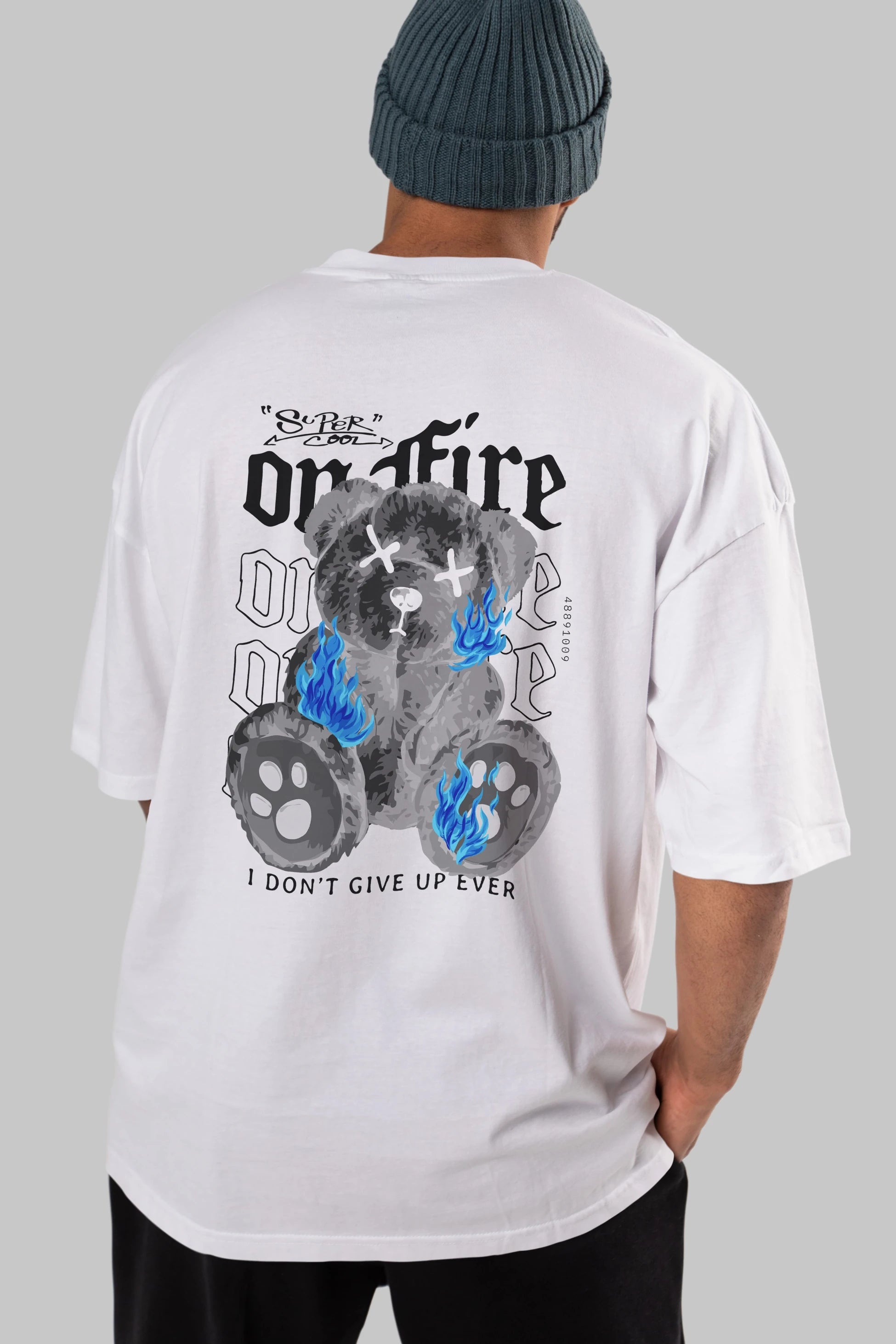 Teddy Bear On Fire Arka Baskılı Oversize t-shirt Erkek Kadın Unisex