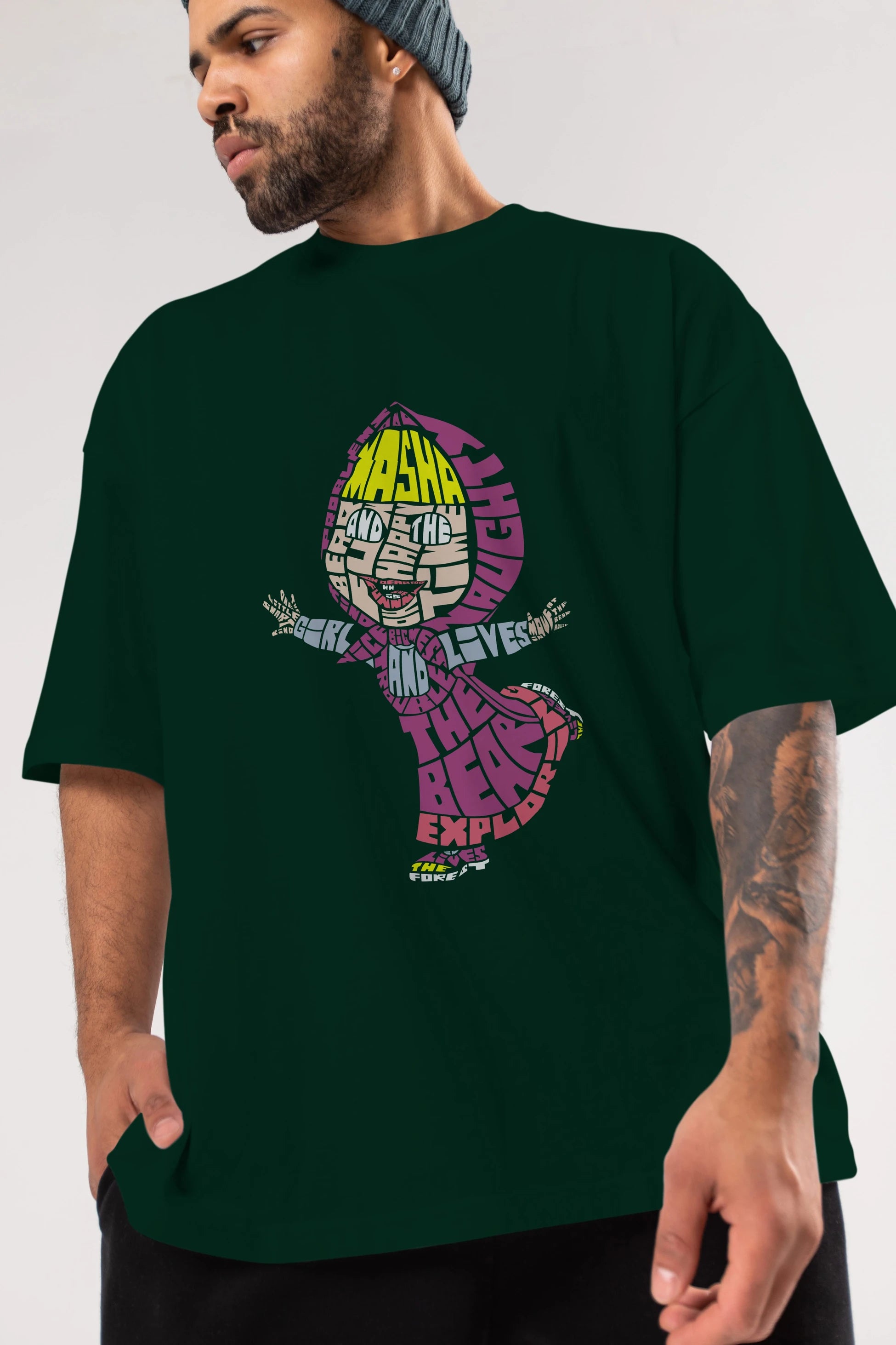 Masha And The Bear Ön Baskılı Oversize t-shirt %100 pamuk Erkek Kadın Unisex