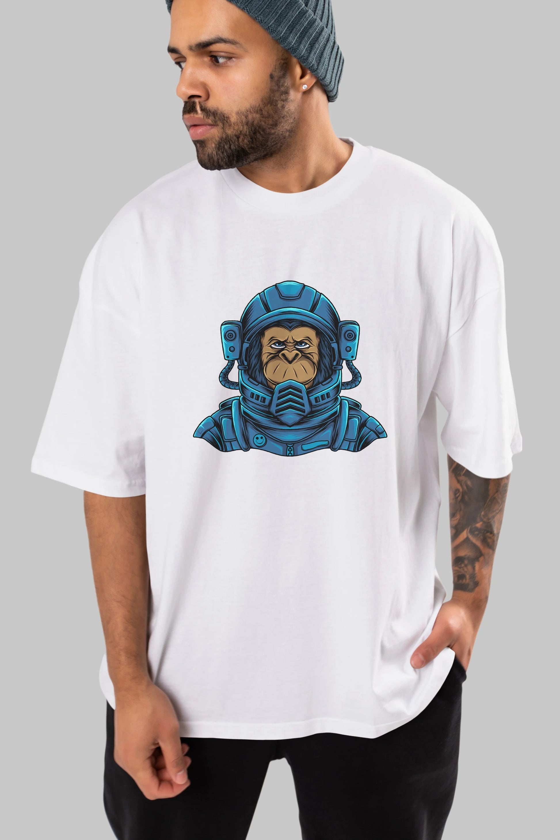 Astromonkey Ön Baskılı Oversize t-shirt Erkek Kadın Unisex
