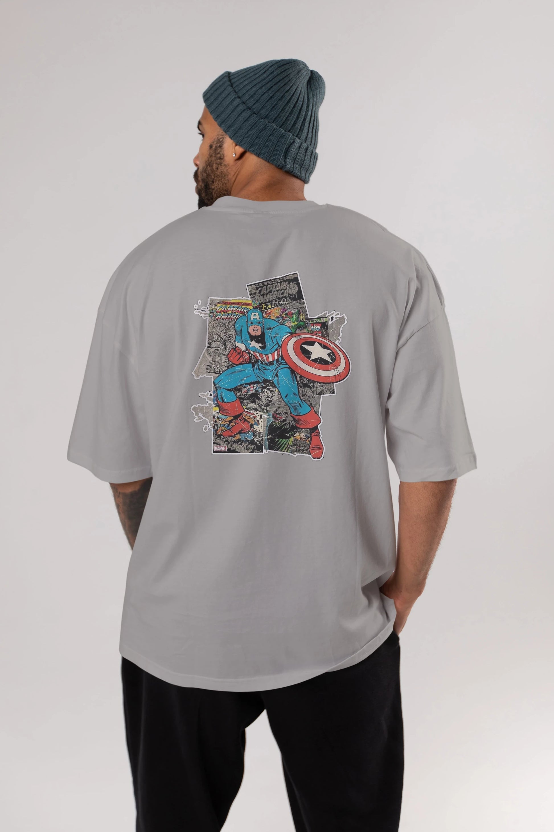 Captain America (2) Arka Baskılı Oversize t-shirt Erkek Kadın Unisex %100 Pamuk Bisiklet Yaka tişort