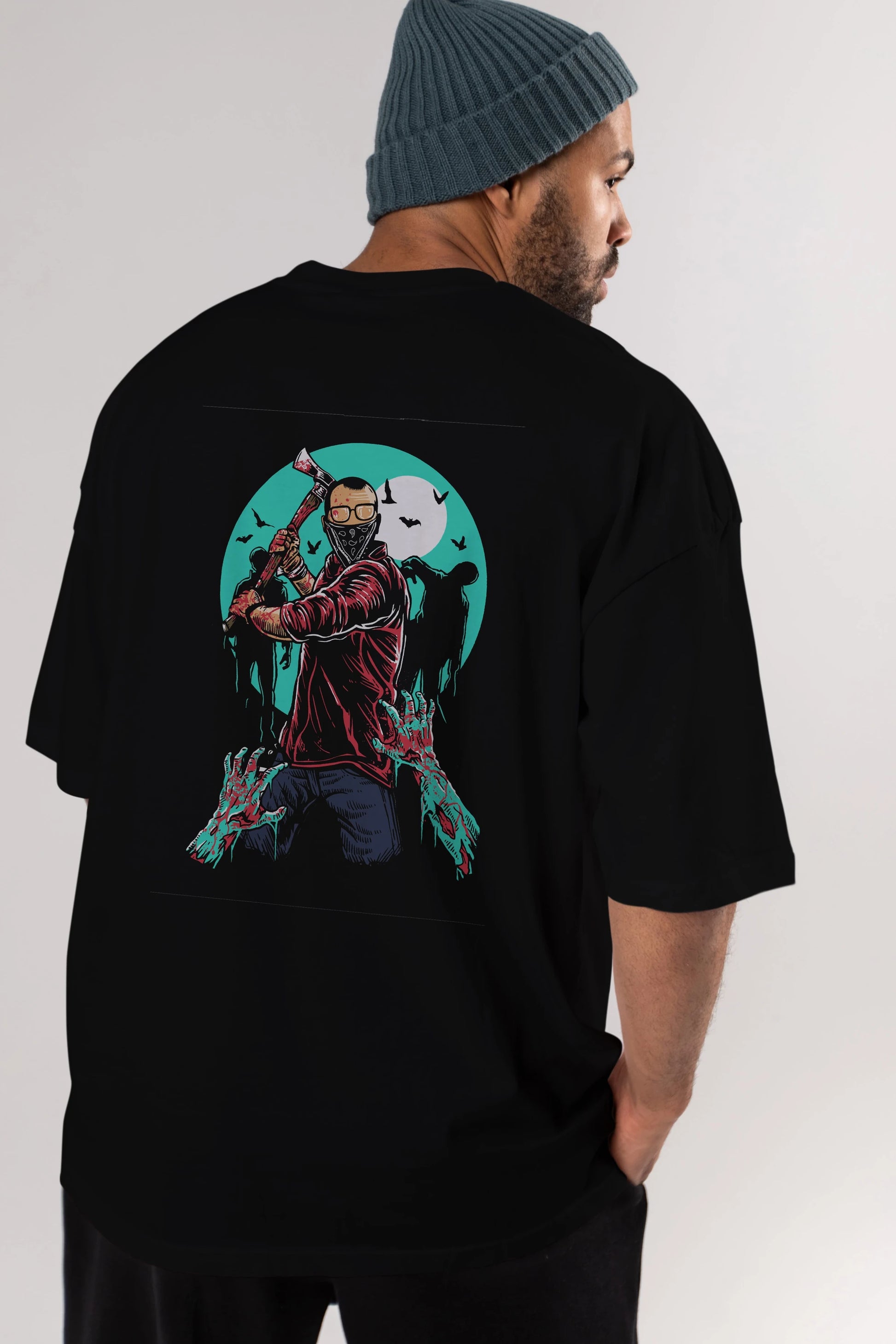 Zombie Killer Arka Baskılı Oversize t-shirt Erkek Kadın Unisex %100 Pamuk