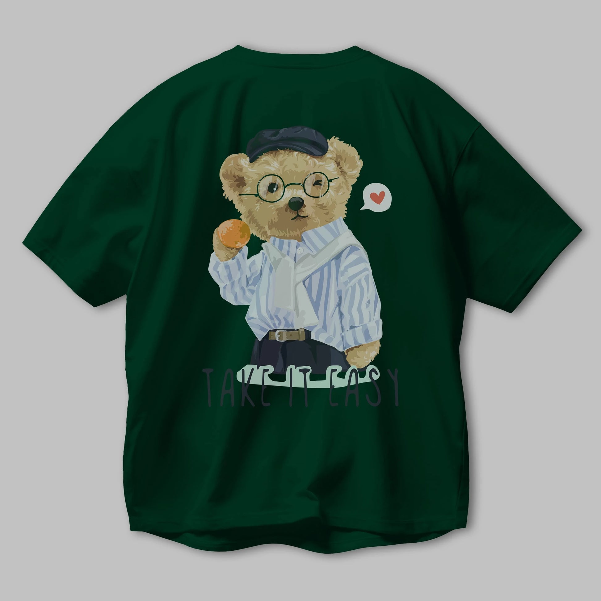 Teddy Bear Take it Easy Arka Baskılı Oversize t-shirt Erkek Kadın Unisex %100 Pamuk