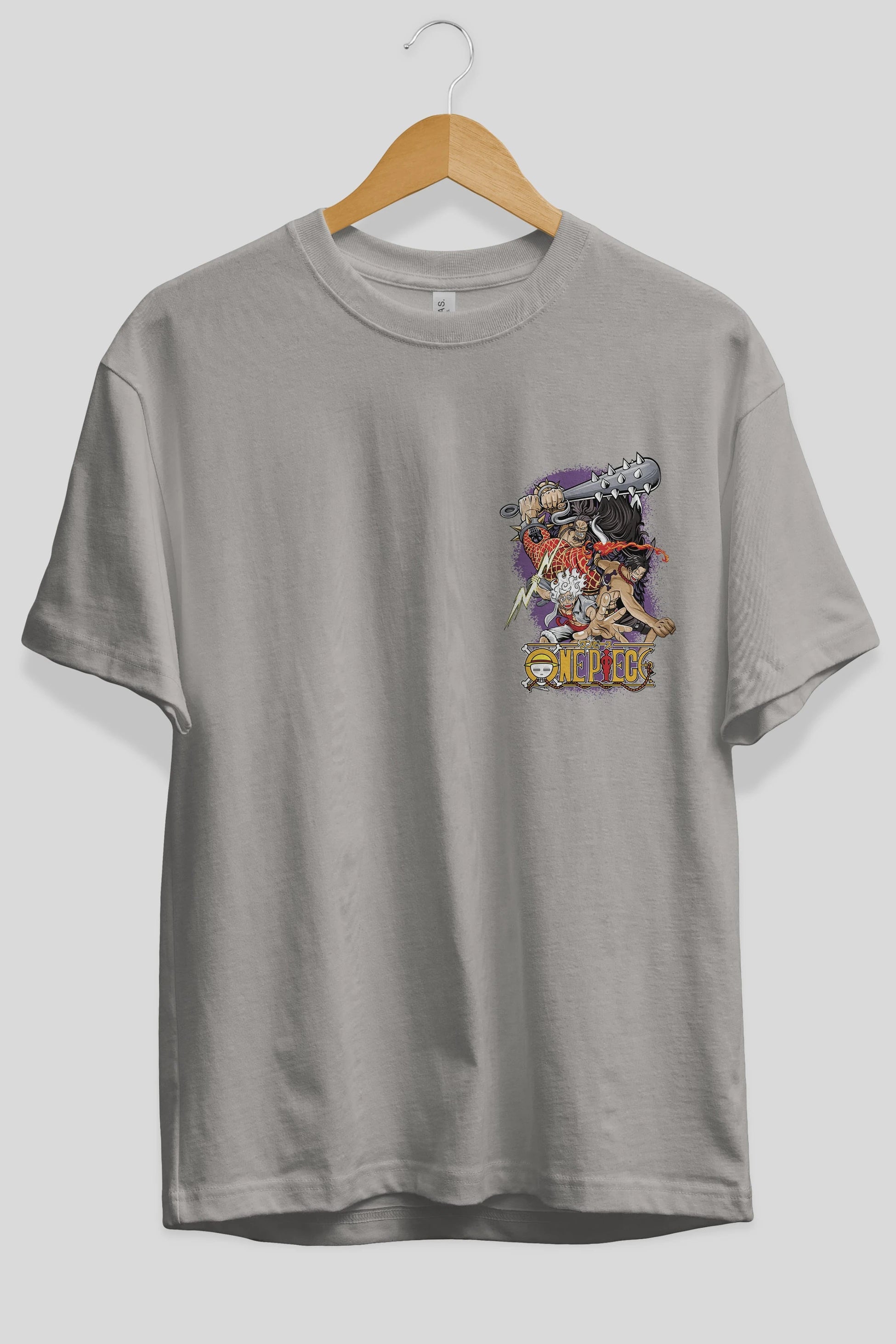 ONE PIECE (6) Ön Sol Baskılı Oversize t-shirt Erkek Kadın Unisex %100 Pamuk Bisiklet Yaka tişort