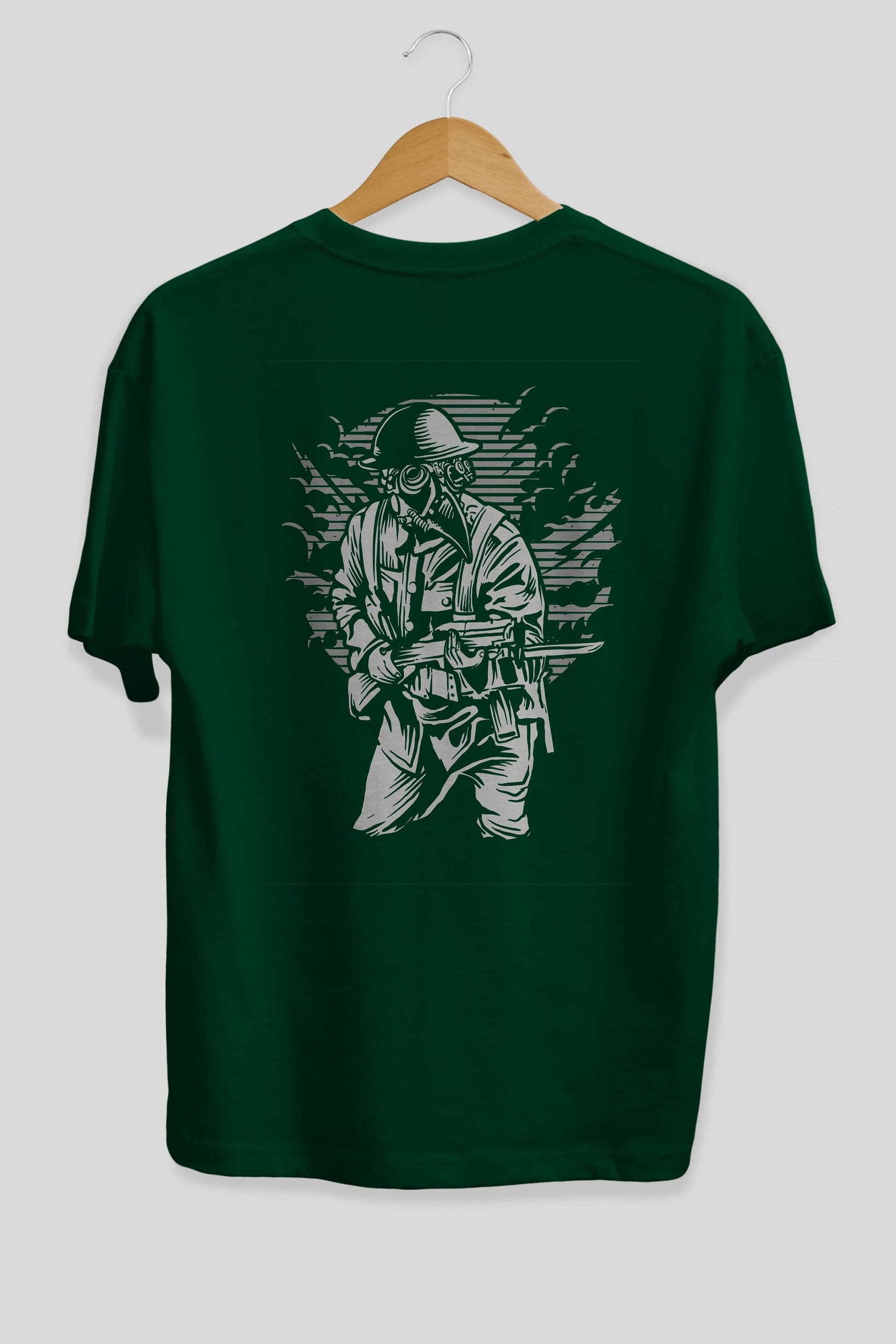 Steampunk Style Soldier Arka Baskılı Oversize t-shirt Erkek Kadın Unisex %100 Pamuk