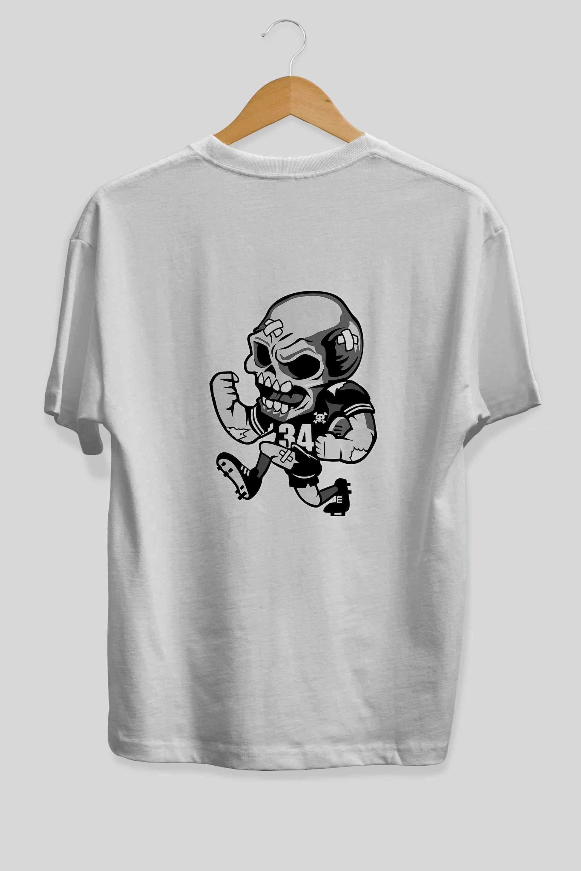 Skull Football Arka Baskılı Oversize t-shirt Erkek Kadın Unisex %100 Pamuk tişort