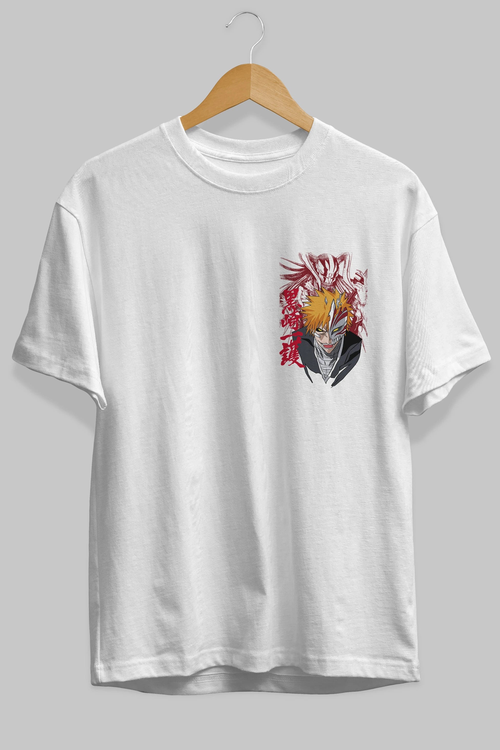 ICHIGO KUROSAKI VIZARD Ön Sol Baskılı Oversize t-shirt Erkek Kadın Unisex %100 Pamuk Bisiklet Yaka tişort