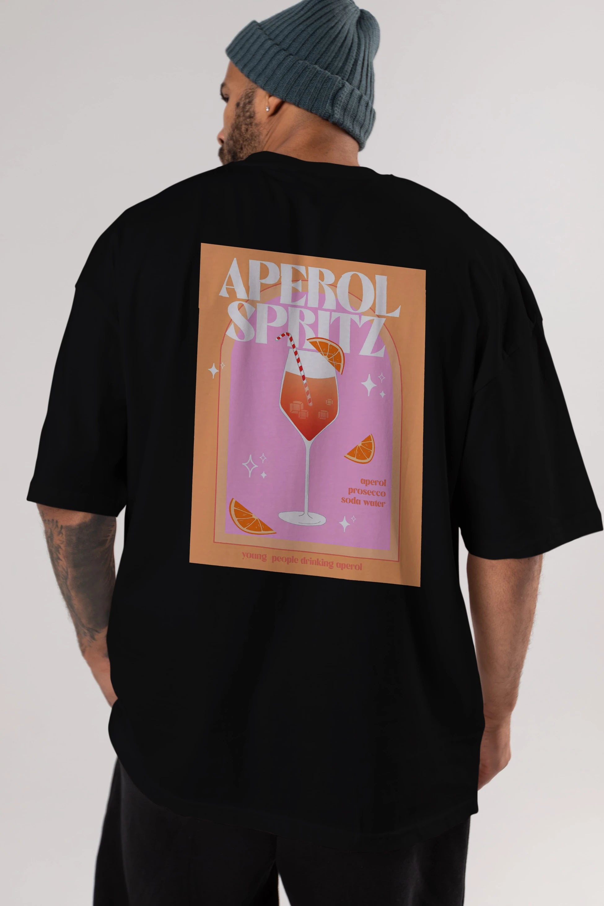 Aperol Spritz 2 Arka Baskılı Oversize t-shirt Erkek Kadın Unisex %100 Pamuk Bisiklet Yaka tişort