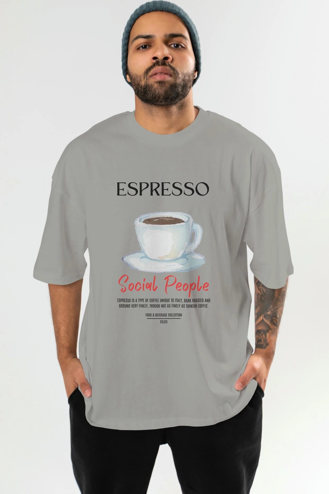 Espresso Kokteyl Serisi ön Baskılı Oversize t-shirt Erkek Kadın %100 Pamuk Bisiklet Yaka tişort