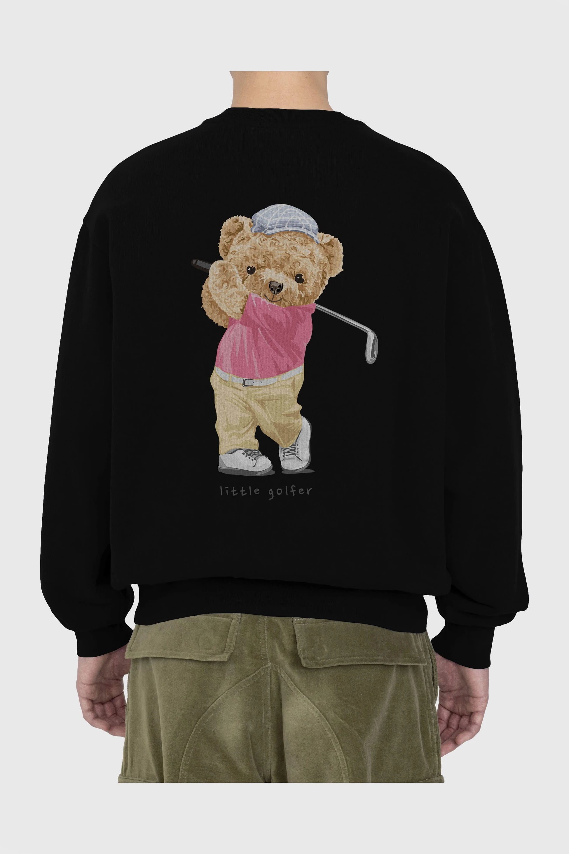 Teddy Bear Little Golfer Arka Baskılı Oversize Sweatshirt Erkek Kadın Unisex