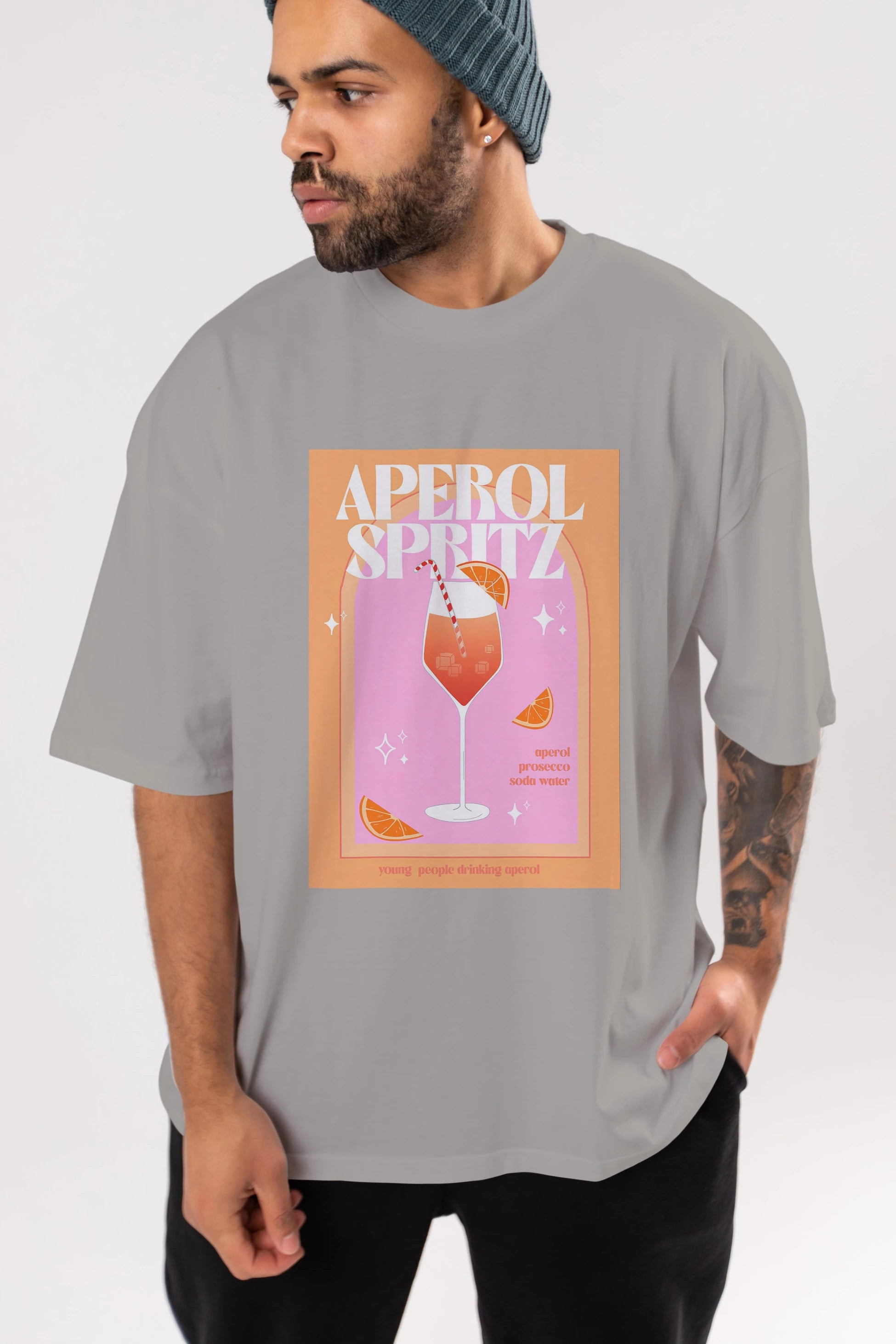 Aperol Spritz 2 Ön Baskılı Oversize t-shirt Erkek Kadın Unisex %100 Pamuk Bisiklet Yaka tişort