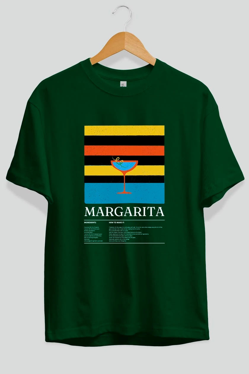 Margarita Kokteyl Ön Baskılı Oversize t-shirt Erkek Kadın %100 Pamuk Bisiklet Yaka tişort