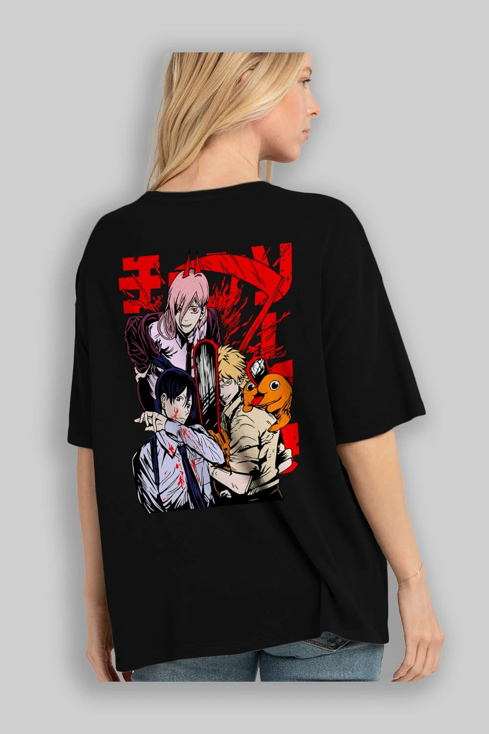 CHAINSAWMAN CREW Anime Arka Baskılı Oversize t-shirt Erkek Kadın Unisex