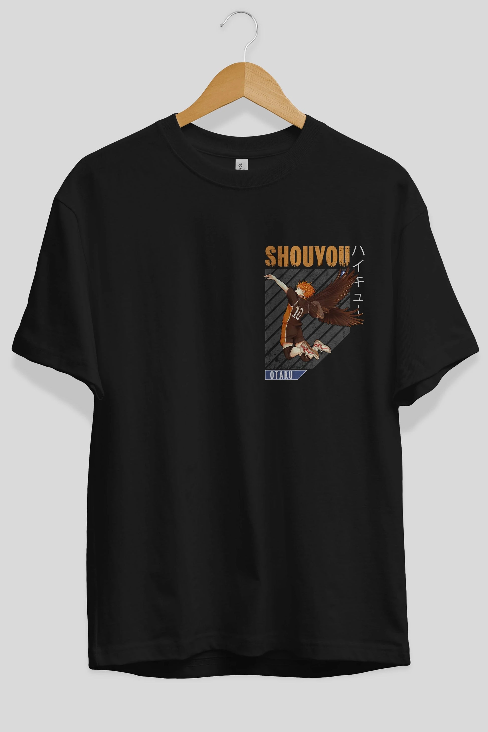 Shouyou Hinata 10 Ön Sol Baskılı Oversize t-shirt Erkek Kadın Unisex %100 Pamuk Bisiklet Yaka tişort