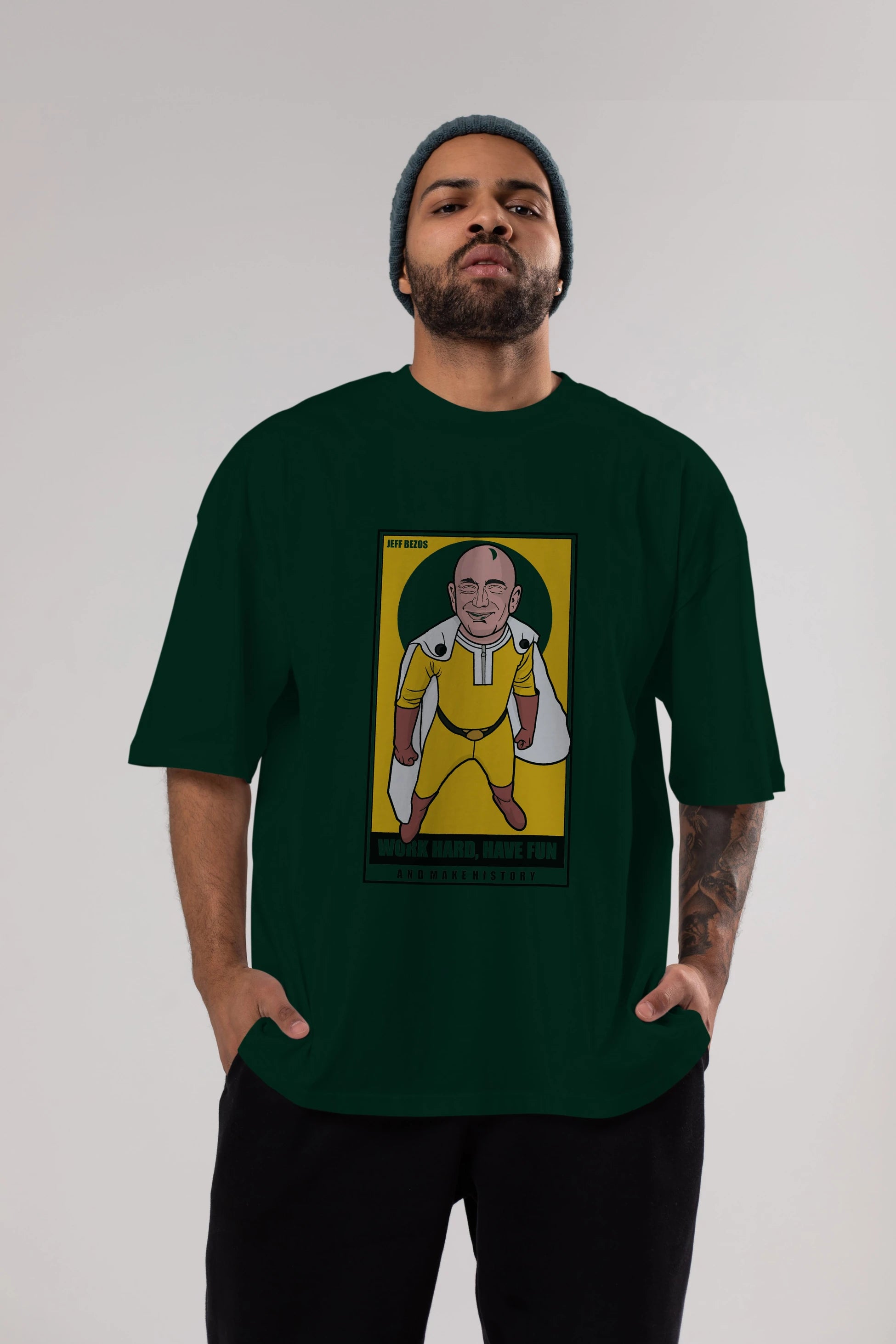 Jeff Bezos Saitama Ön Baskılı Oversize t-shirt Erkek Kadın Unisex %100 Pamuk tişort