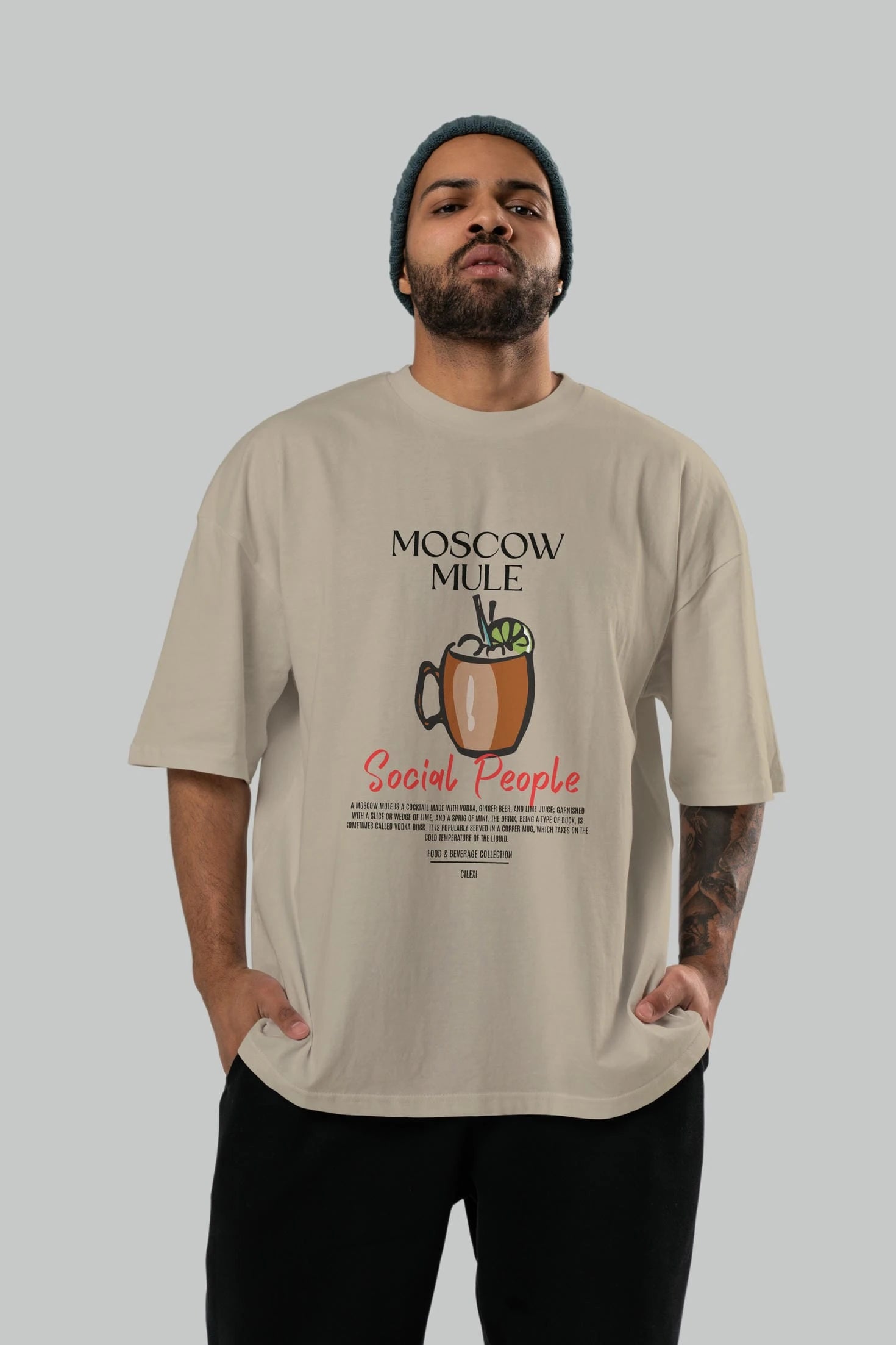 Moscow Mule Kokteyl Serisi ön Baskılı Oversize t-shirt Erkek Kadın %100 Pamuk Bisiklet Yaka tişort