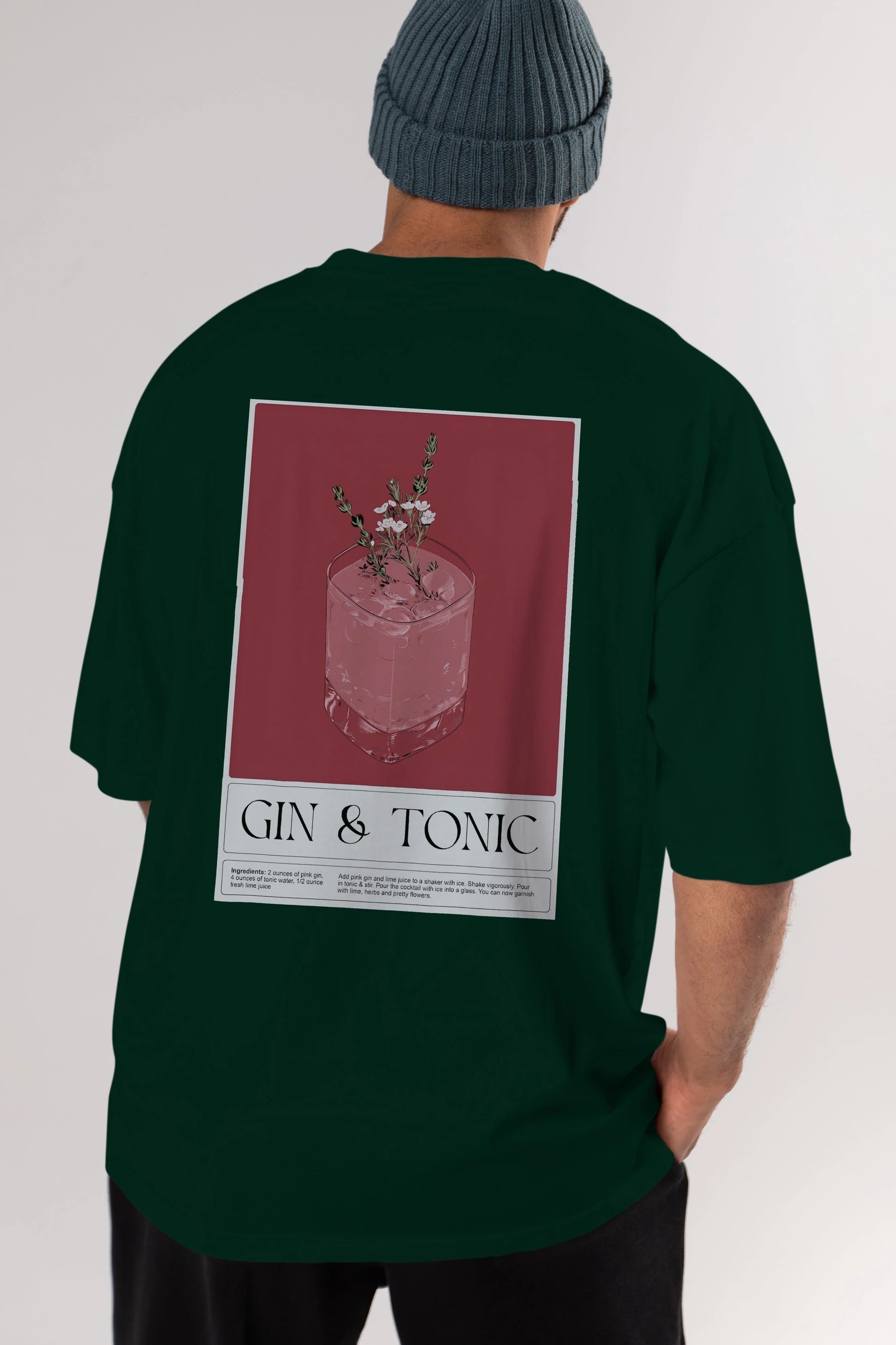 Gin Tonic 4 Arka Baskılı Oversize t-shirt Erkek Kadın Unisex %100 Pamuk Bisiklet Yaka tişort