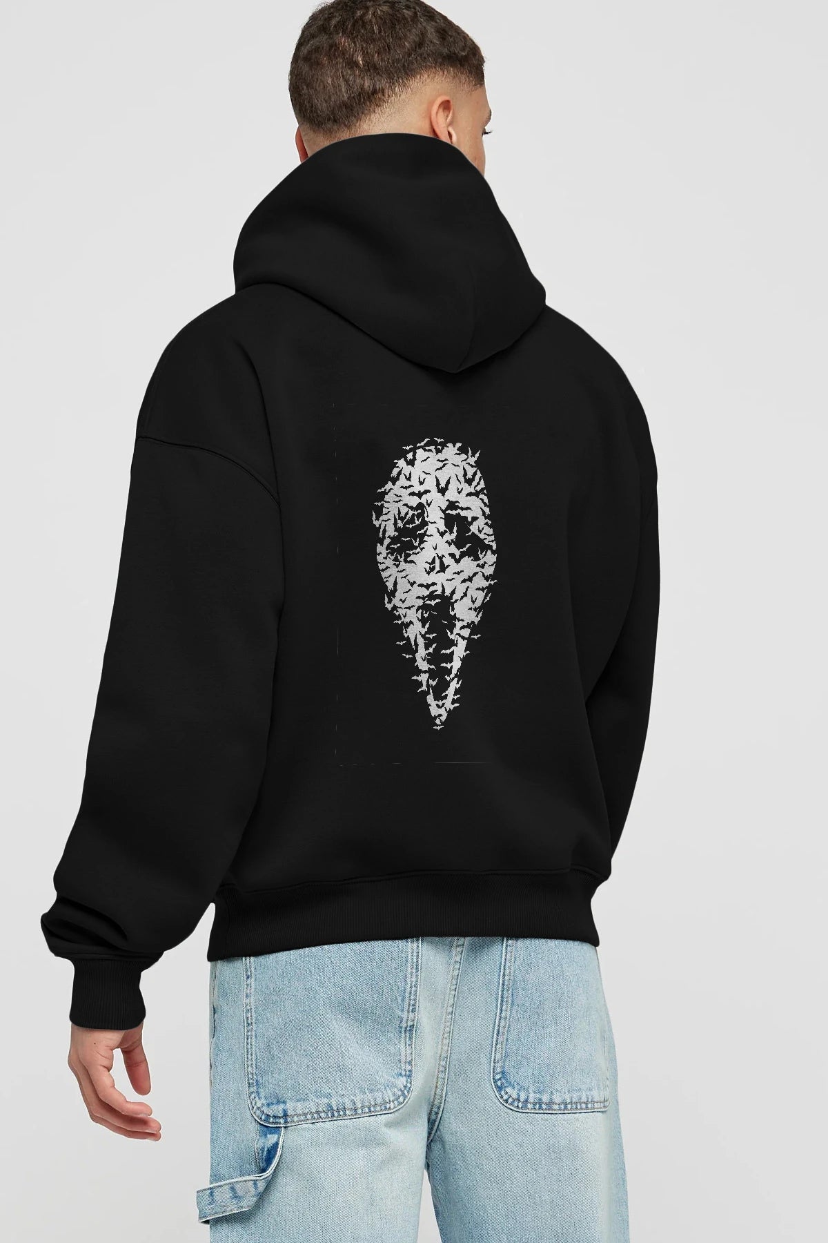 Ghost Face Bats Arka Baskılı Hoodie Oversize Kapüşonlu Sweatshirt Erkek Kadın Unisex