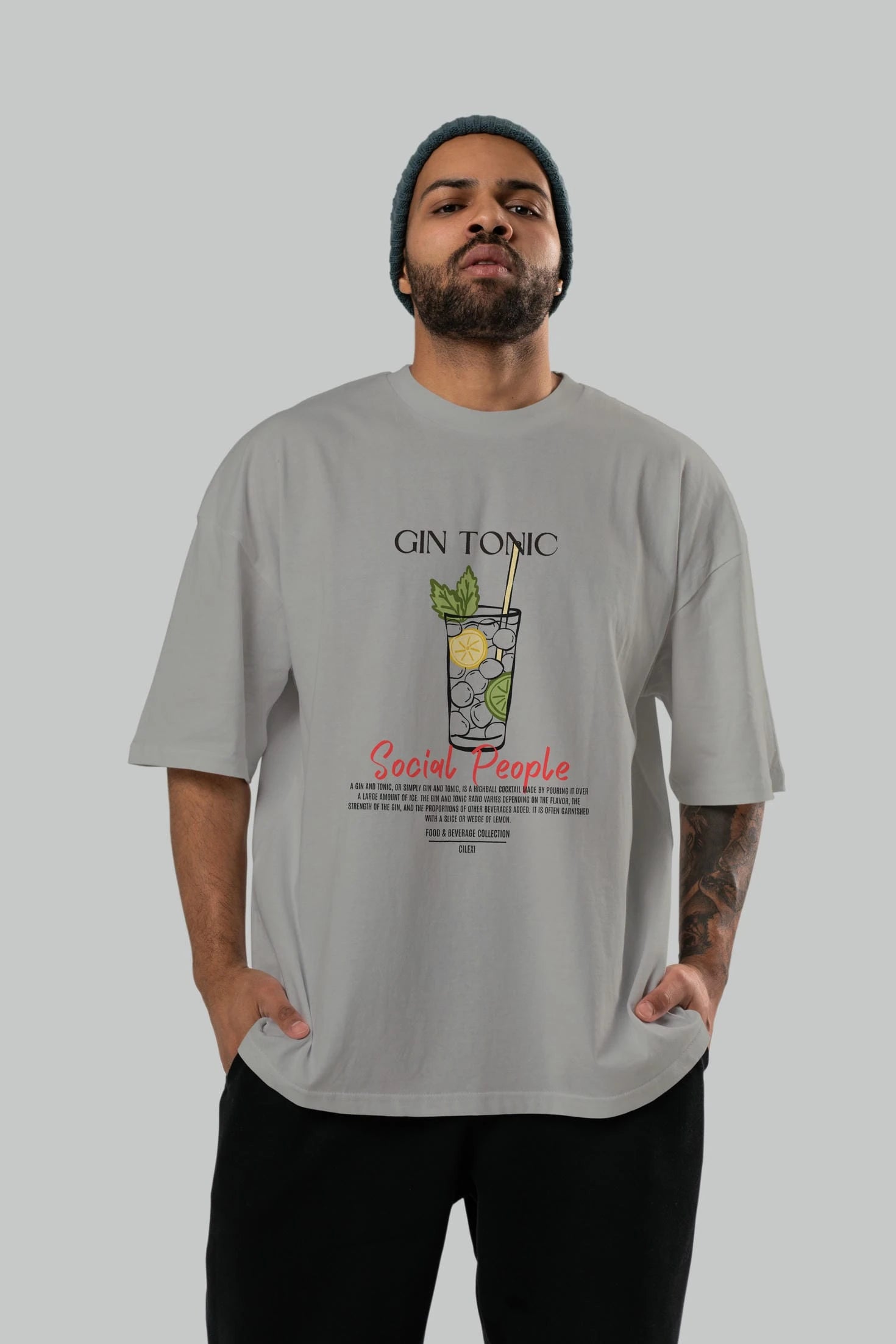 Gın Tonıc Kokteyl Serisi ön Baskılı Oversize t-shirt Erkek Kadın %100 Pamuk Bisiklet Yaka tişort