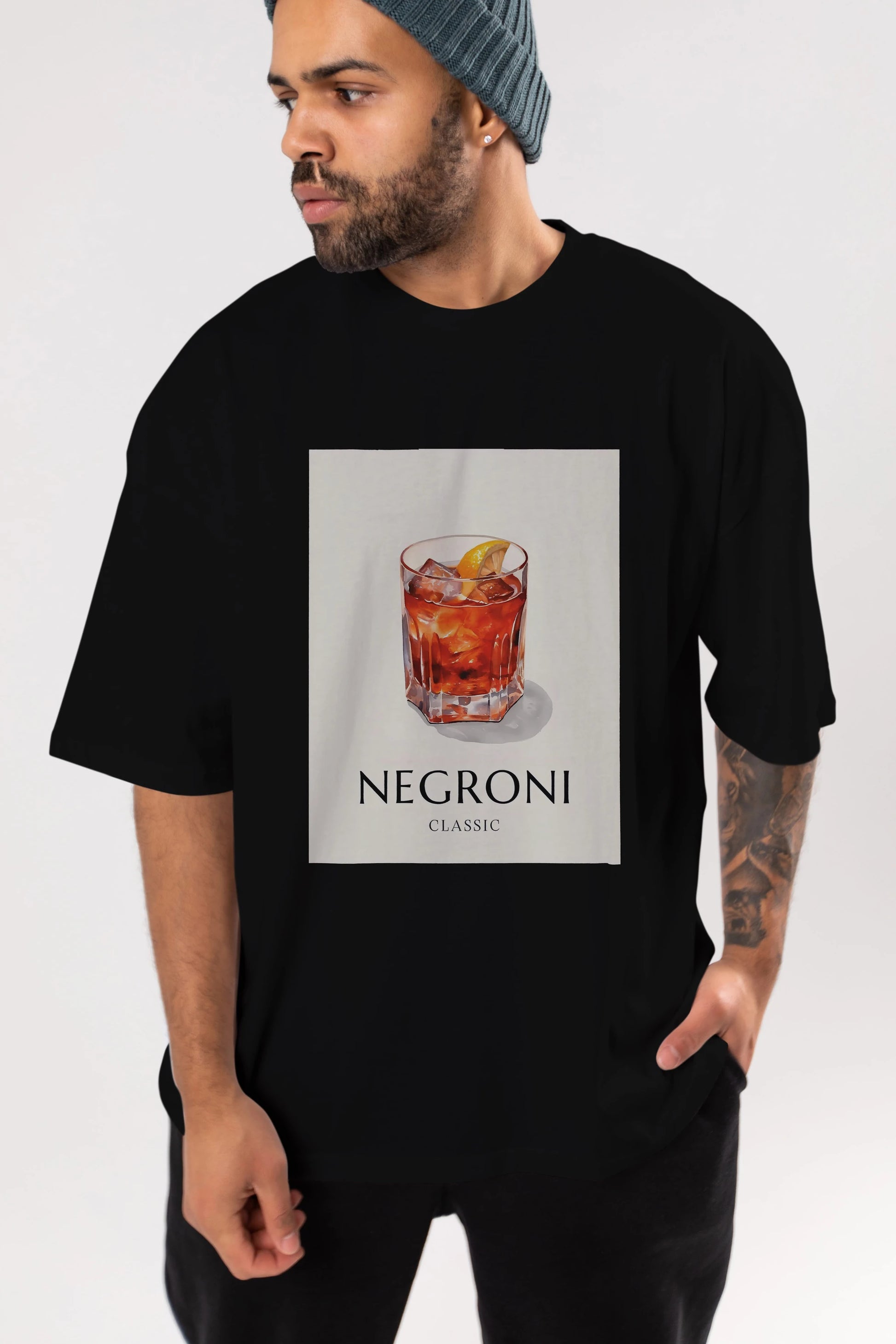 Negroni Classic Ön Baskılı Oversize t-shirt Erkek Kadın Unisex %100 Pamuk Bisiklet Yaka tişort