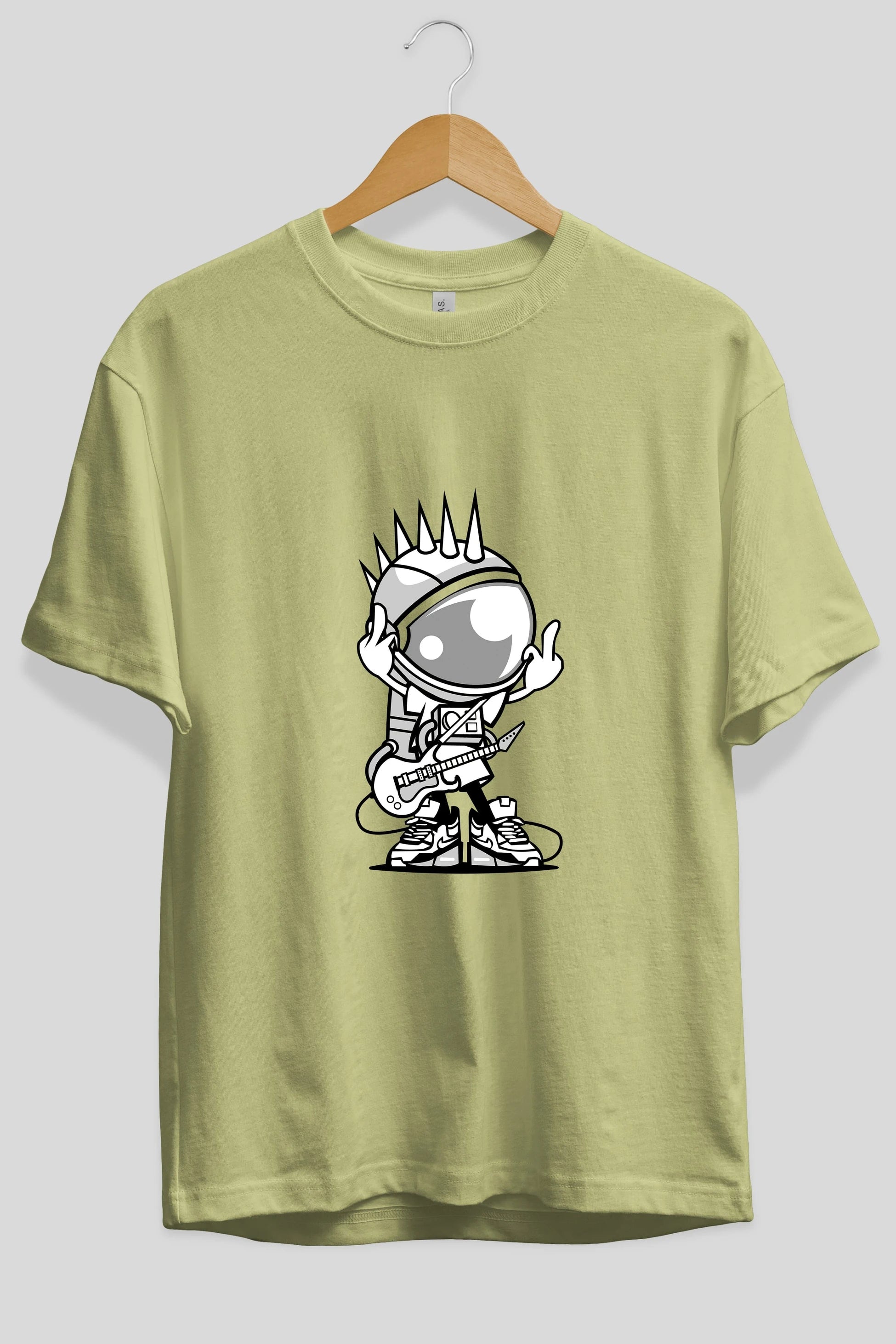 Astronaut Punk Rock Ön Baskılı Oversize t-shirt Erkek Kadın Unisex %100 Pamuk tişort