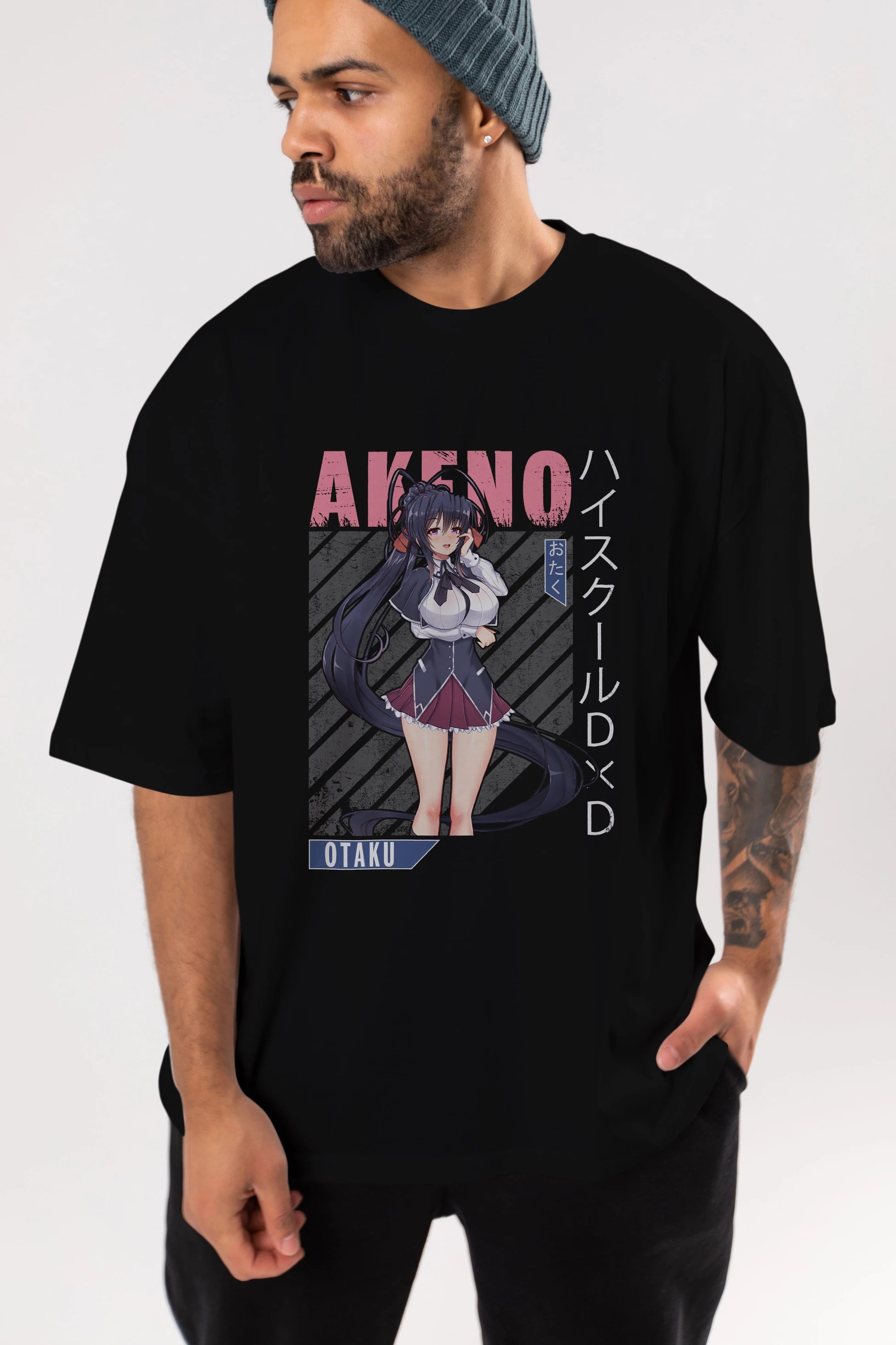 Akeno Himejima 4 Anime Ön Baskılı Oversize t-shirt %100 pamuk Erkek Kadın Unisex