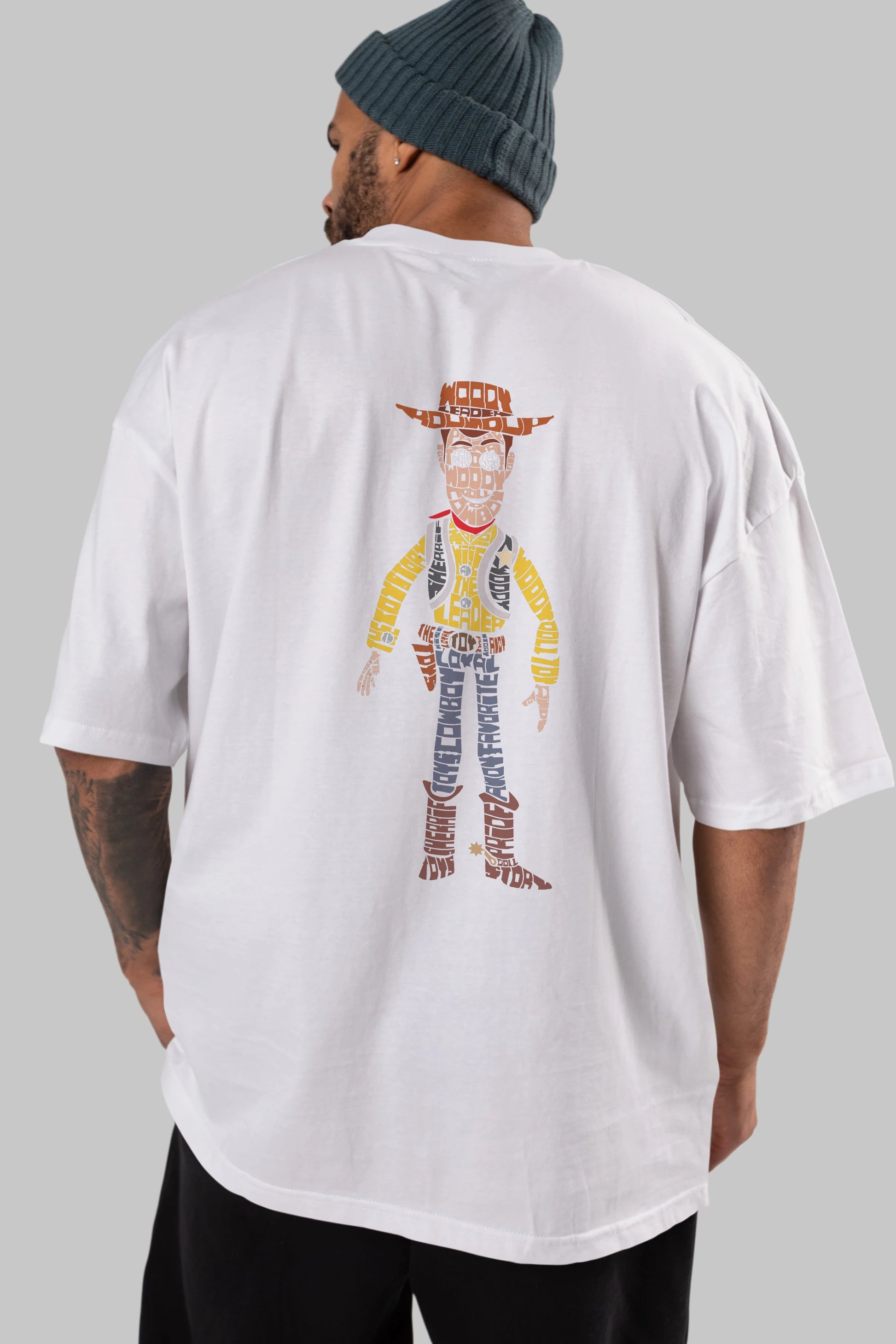 Woody Arka Baskılı Oversize t-shirt %100 pamuk Erkek Kadın Unisex
