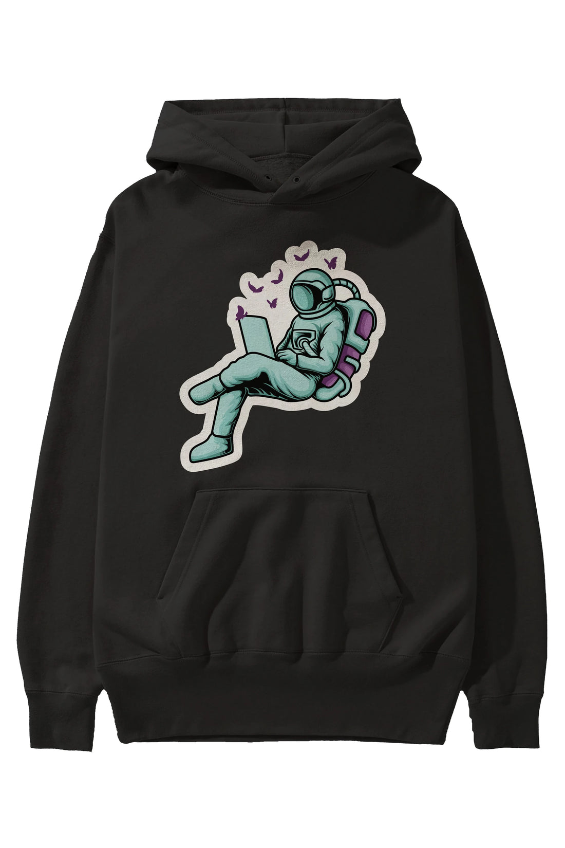 Work with Butterflies in Space Sticker Ön Baskılı Hoodie Oversize Kapüşonlu Sweatshirt Erkek Kadın Unisex
