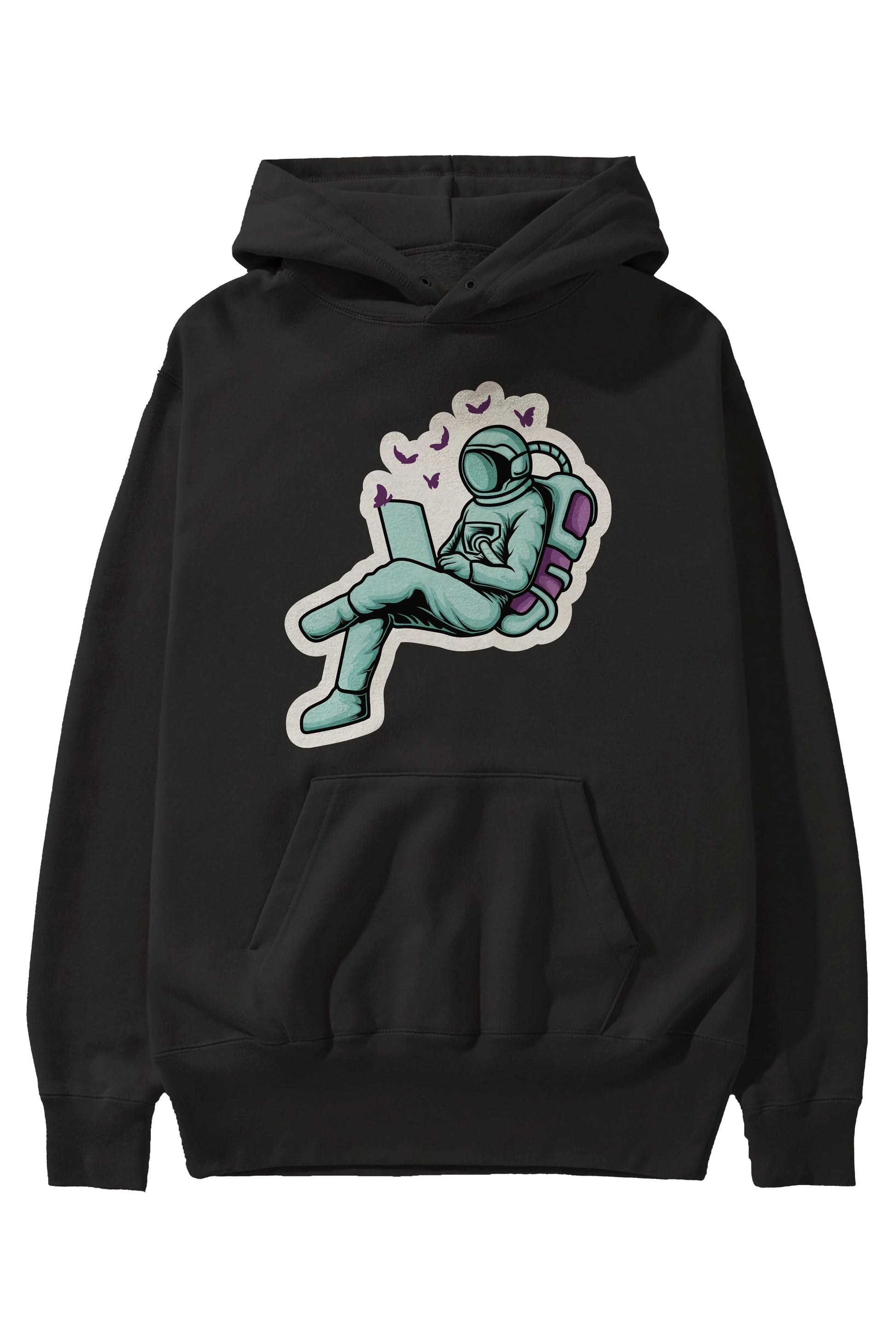 Work with Butterflies in Space Sticker Ön Baskılı Hoodie Oversize Kapüşonlu Sweatshirt Erkek Kadın Unisex