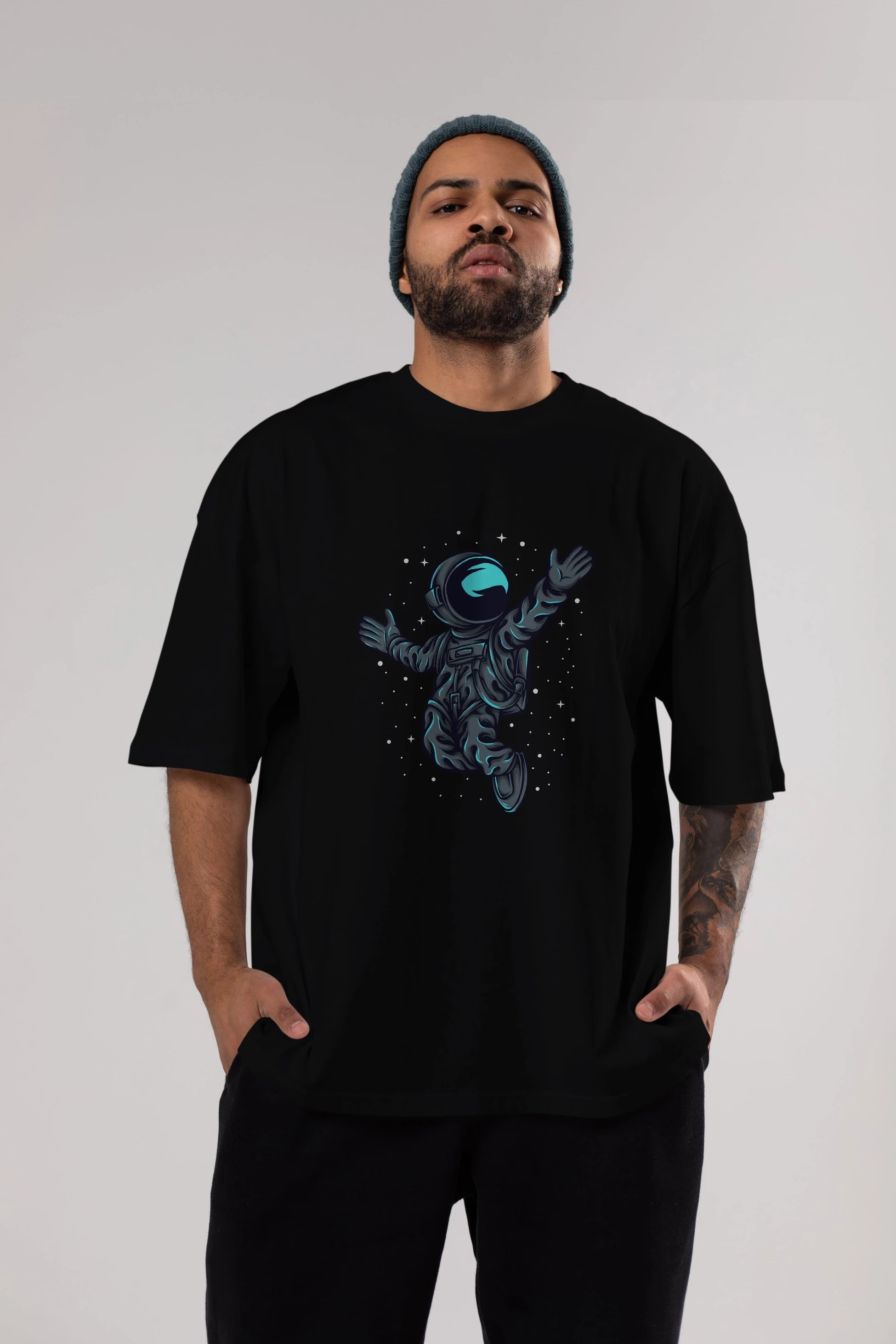 Happy Astronaut Ön Baskılı Oversize t-shirt Erkek Kadın Unisex